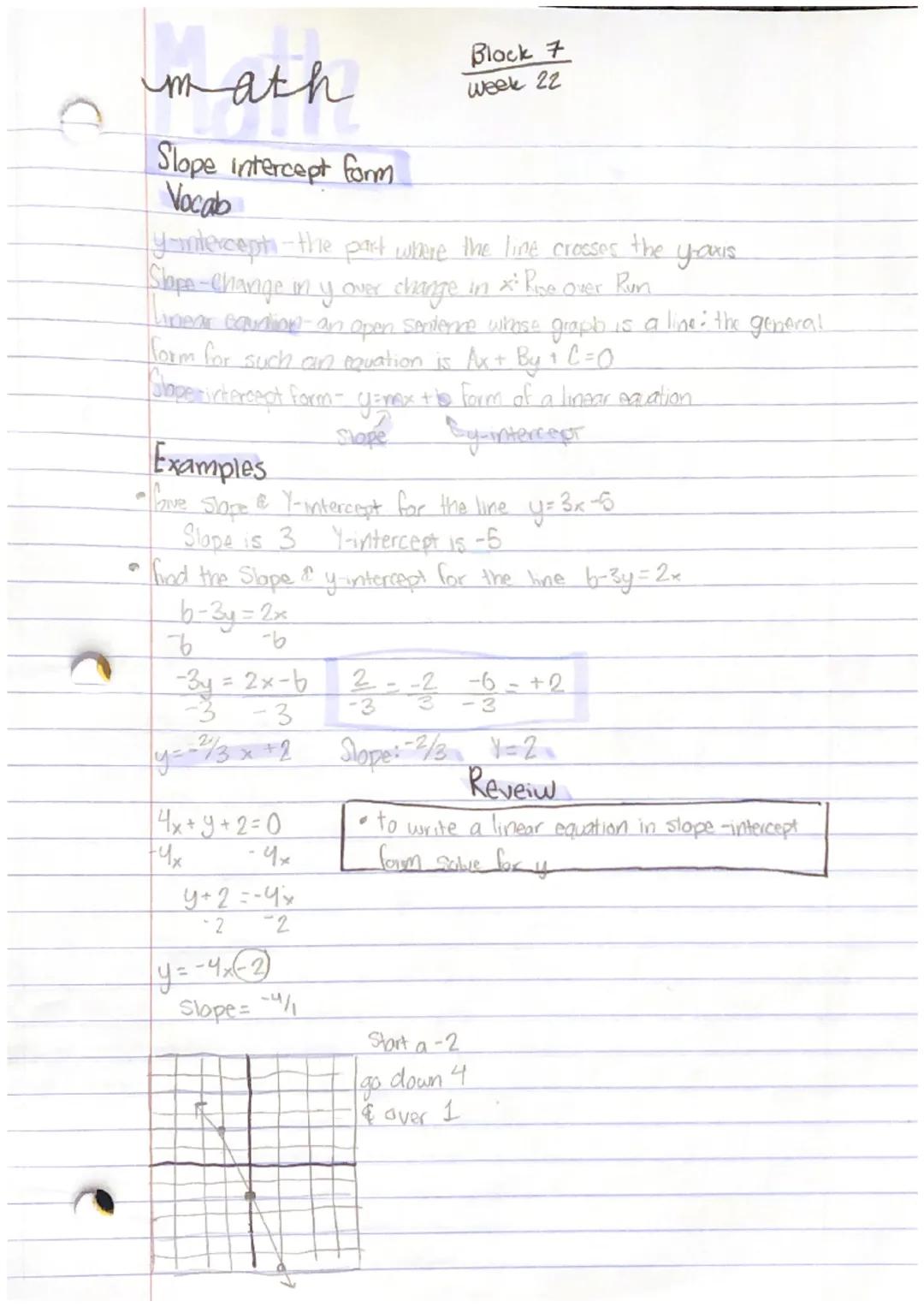 math

Slope intercept form

Vocab

Block 7
Week 22

y-intercept-the part where the line crosses the y-axis

Slope-change in y over change in