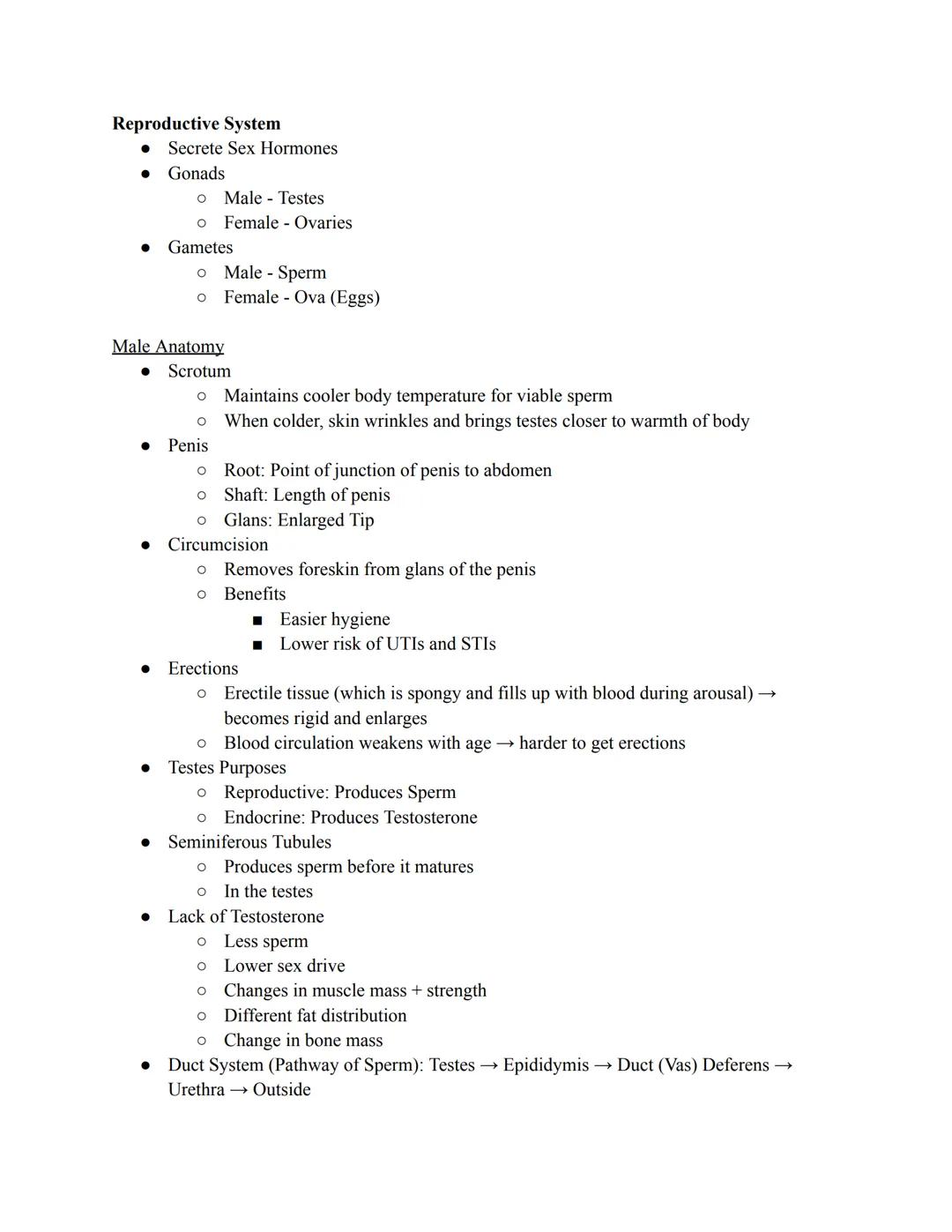 Reproductive System
*   Secrete Sex Hormones
*   Gonads
    *   Male - Testes
    *   Female - Ovaries
*   Gametes
    *   Male - Sperm
    