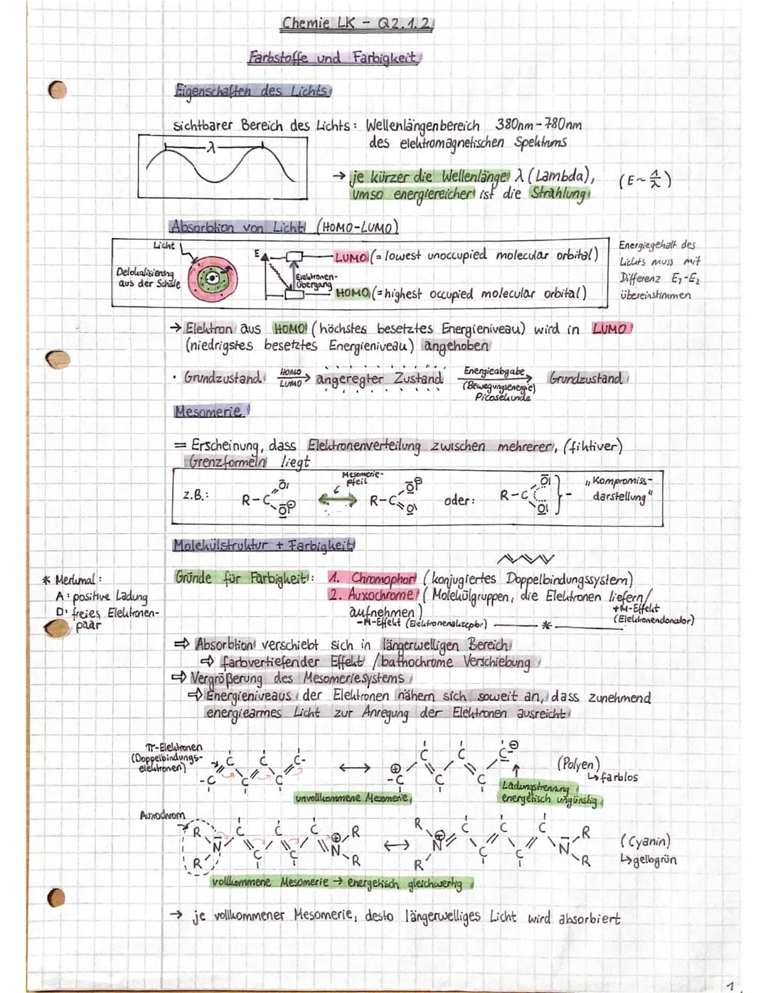 Chemie LK Q2.4.2

Farbstoffe und Farbigkeit

Eigenschaften des Lichts

Sichtbarer Bereich des Lichts: Wellenlängenbereich 380nm-780nm
des el