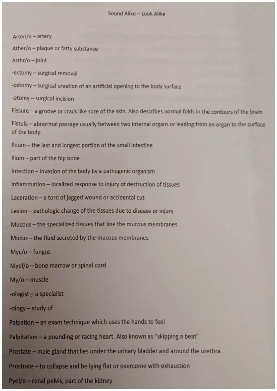 General Common Suffixes
-able, ible: capable of, able to
-ac, iac: pertaining to
-al, ian: pertaining to
-algia: pain
-ar, -ary: pertaining 