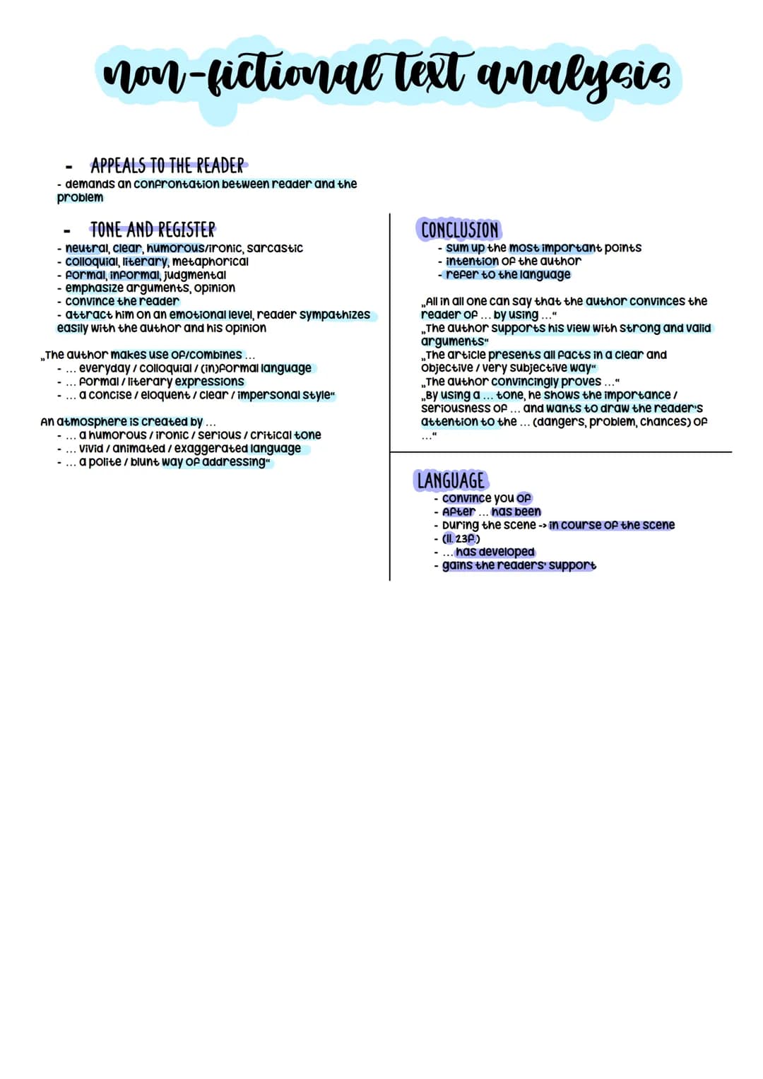 
<h2>Text Types</h2>
<h3>Non-fictional Text Analysis</h3>
<p>The analysis of non-fictional texts is a key component of the Englisch Abitur 2