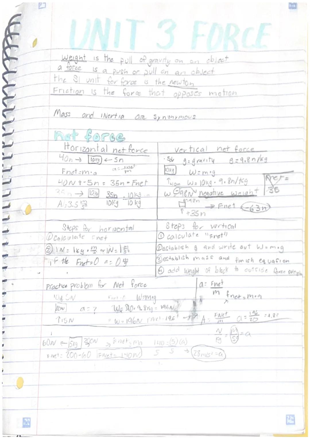# UNIT 3 FORCE
Weight is the pull of gravity on on
a torce object
is a push or pull on an object
the SI unit for force is the newton
Frictio