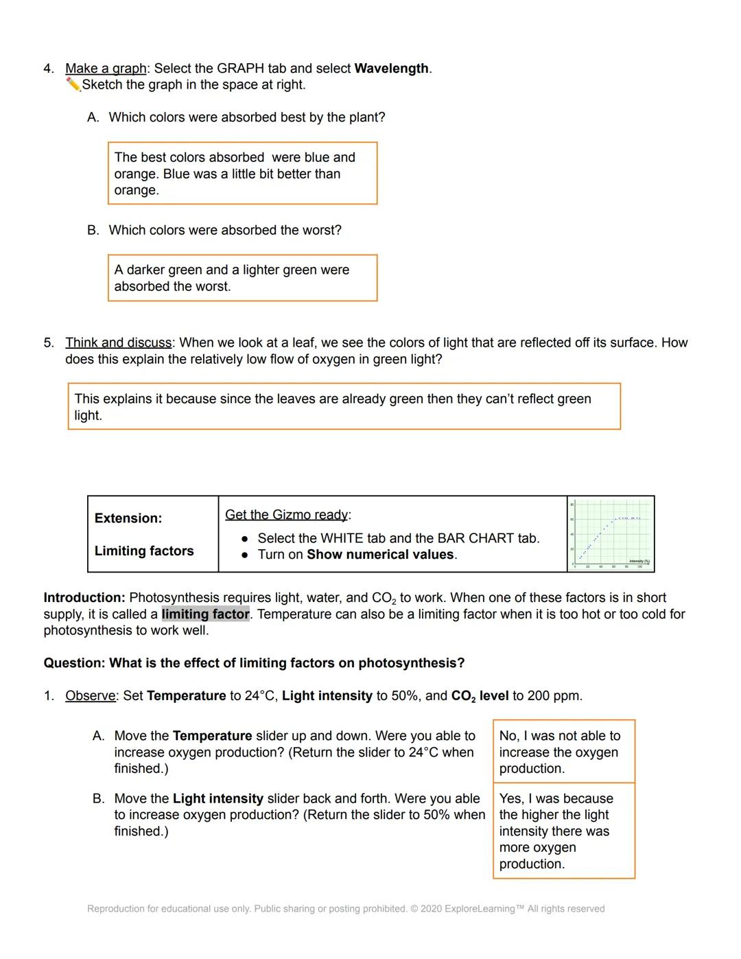 # Gizmos

Name: Katie Whitson 1st hour

Date: 9-30-2020

## Student Exploration: Photosynthesis Lab

Directions: Follow the instructions to 