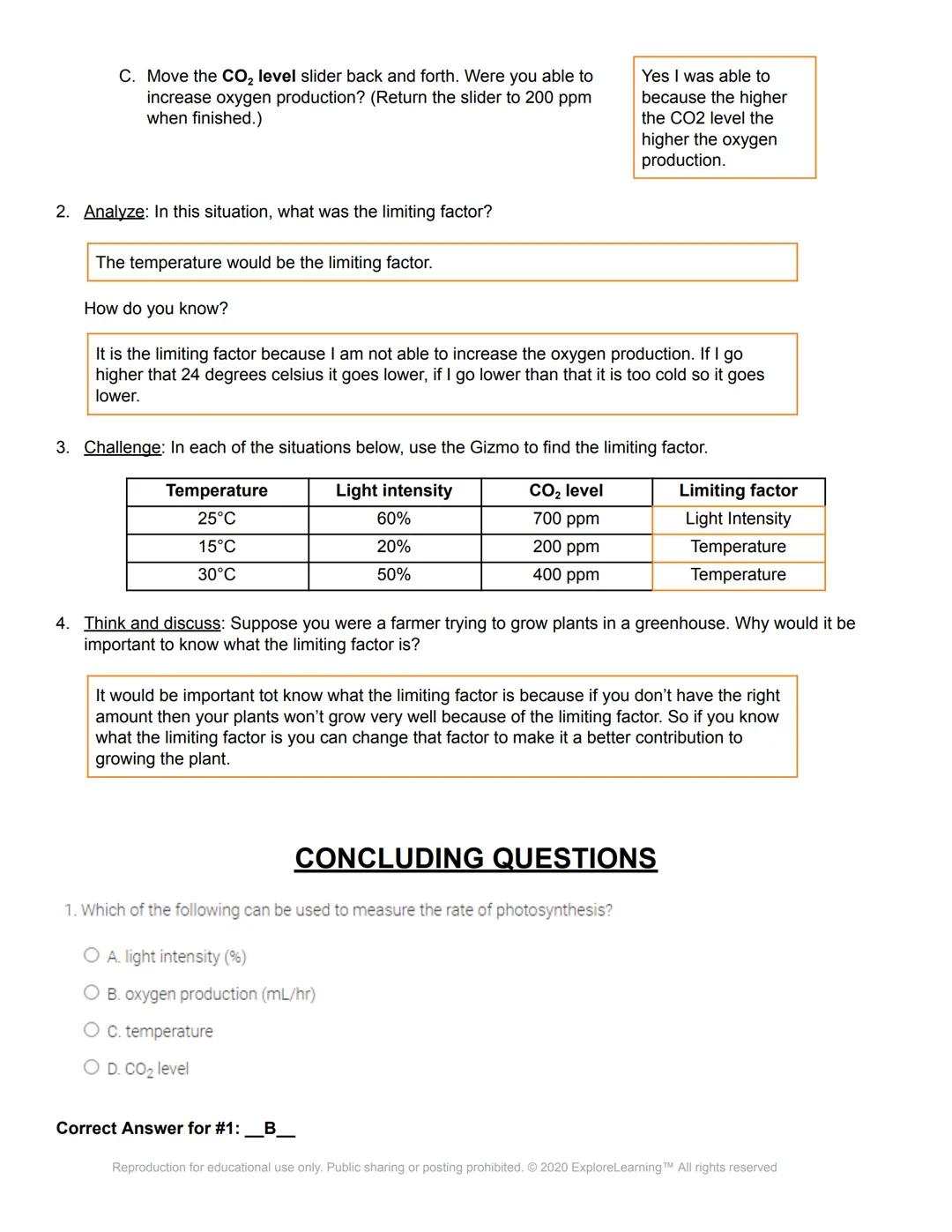 # Gizmos

Name: Katie Whitson 1st hour

Date: 9-30-2020

## Student Exploration: Photosynthesis Lab

Directions: Follow the instructions to 