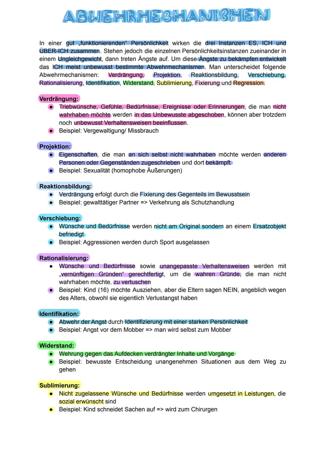 # ABWEHRHECHANISHEIN

In einer gut funktionierenden" Persönlichkeit wirken die drei Instanzen ES, ICH und
ÜBER-ICH zusammen. Stehen jedoch d