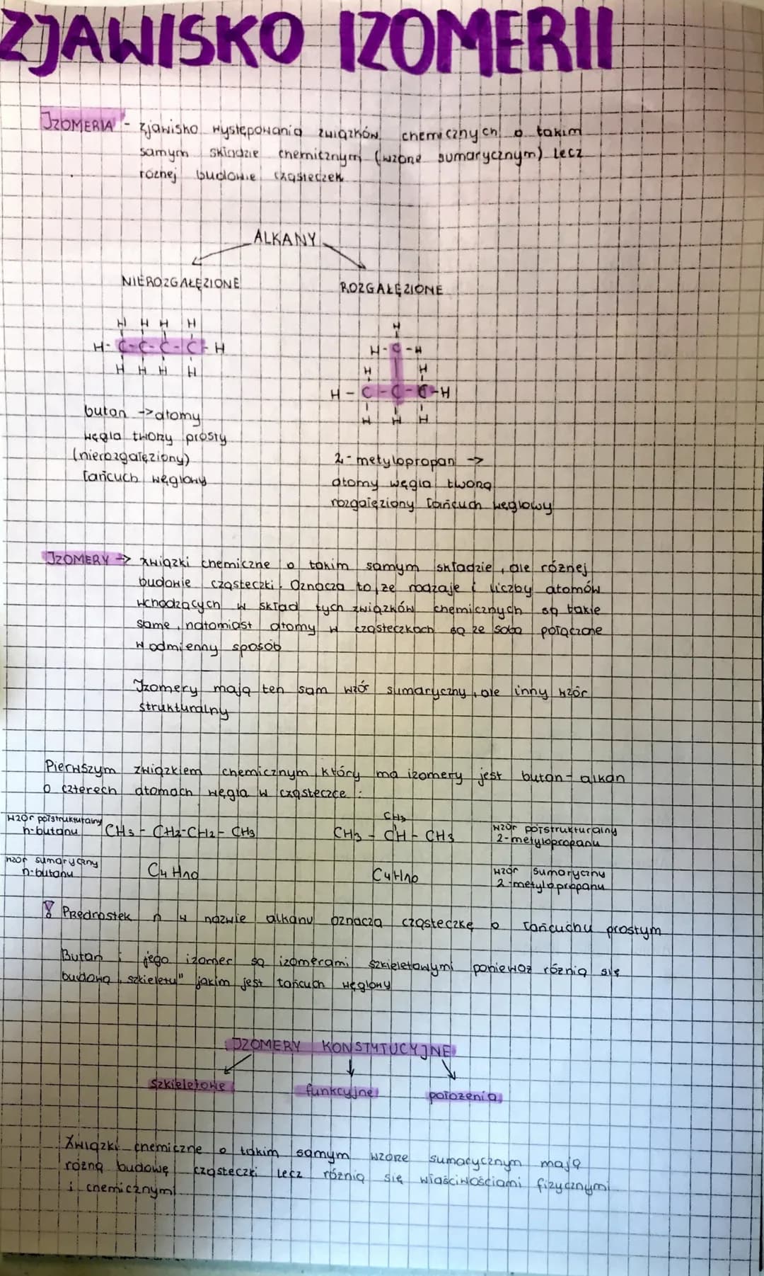 # ZJAWISKO IZOMERII

IZOMERIA - zjawisko występowania związków chemicznych o takım
samym skladae chemicznym (wzone sumarycznym) lecz
roznej 