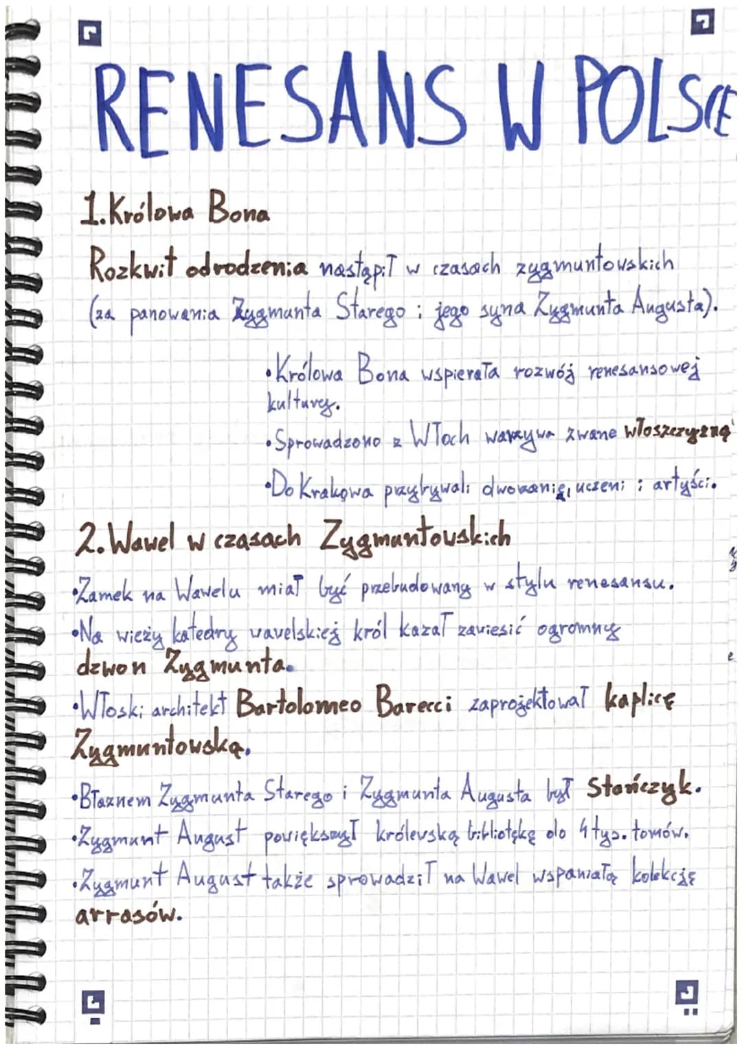 # RENESANS W POLSCE

1. Królowa Bona
Rozkwit odrodzenia nastąpił w czasach zygmuntowskich
(za panowania Bergmanta Starego : jego syna Zygmun