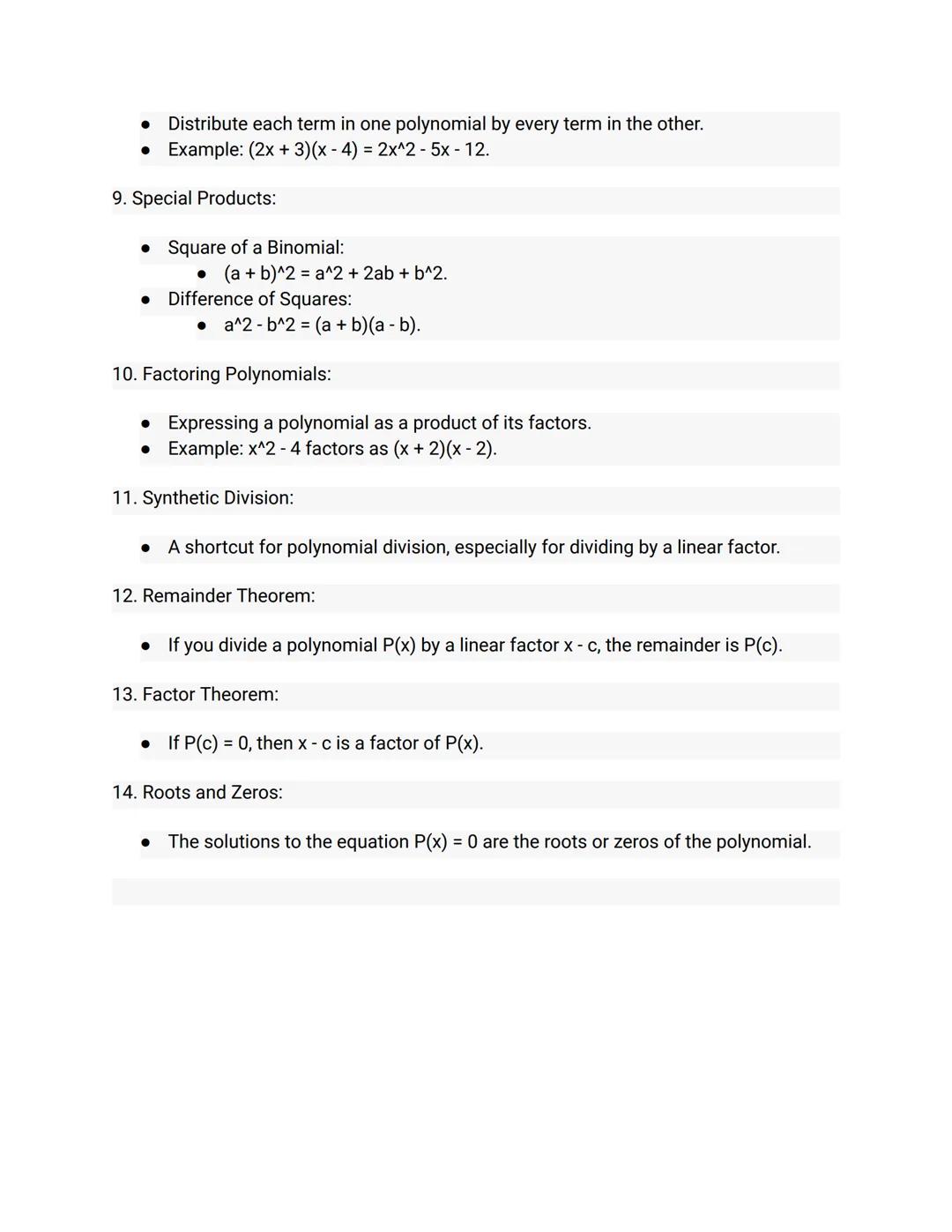 # Polynomial Basics:

1. Definition:

*   A polynomial is a mathematical expression consisting of variables, coefficients,
and exponents, co