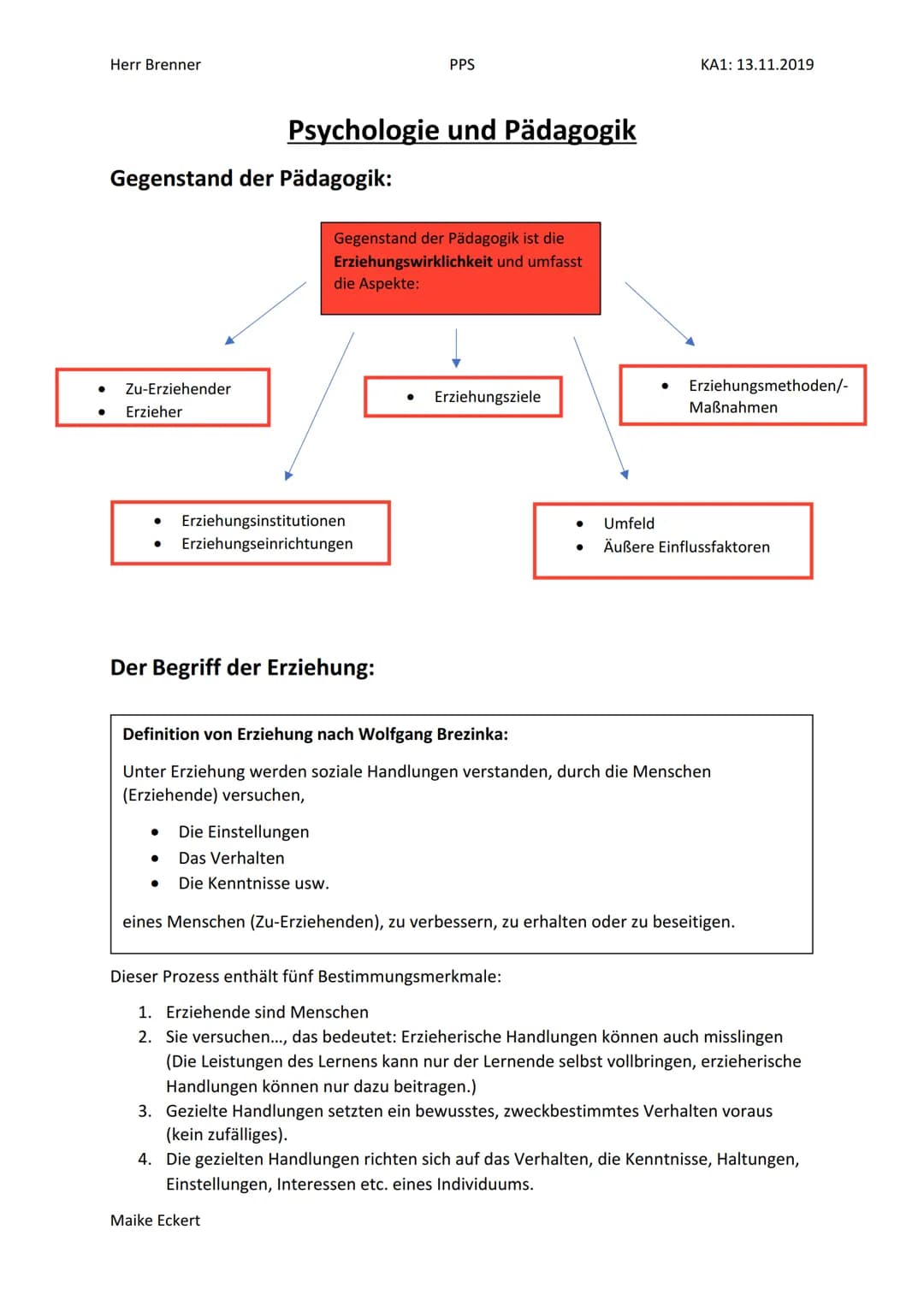 Herr Brenner

PPS

KA1: 13.11.2019

# Psychologie und Pädagogik

## Gegenstand der Pädagogik:



Gegenstand der Pädagogik ist die
Erziehungs