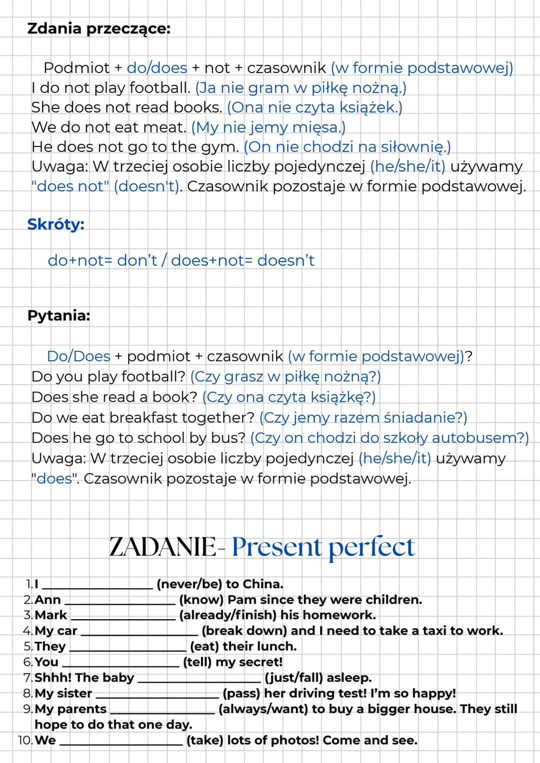 # Czasy- Język

angielski

Teraźniejsze

Powtórka-E8

Present simple-teraźniejszy prosty

Zdania twierdzące:

Podmiot + czasownik w podstawo