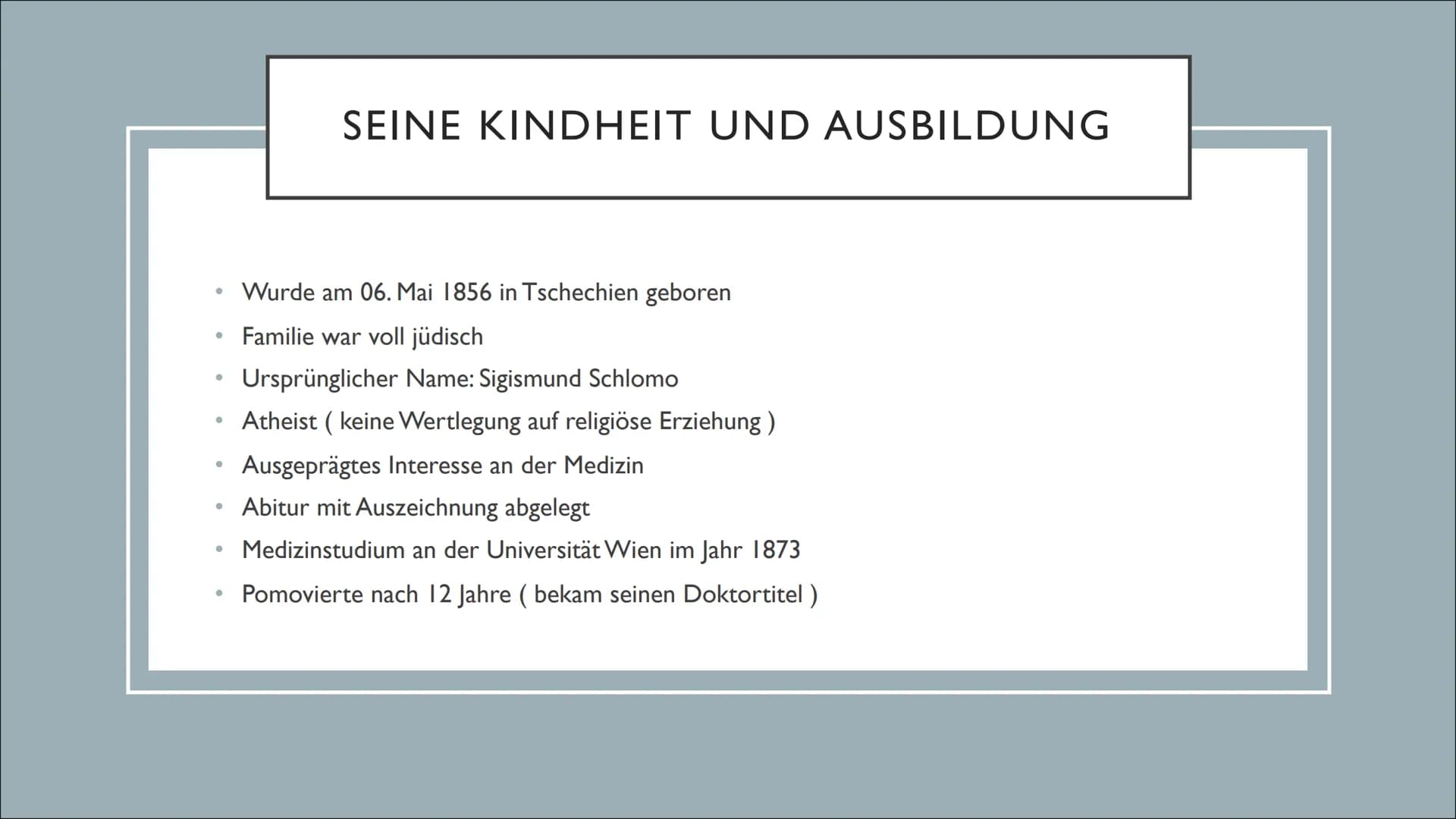 # SIGMUND FREUD

Eine Präsentation von Luzie und Leonie T. GLIEDERUNG

1) Kurzbiografie
a) Wer war Sigmund Freud?
b) Kindheit und Ausbildung