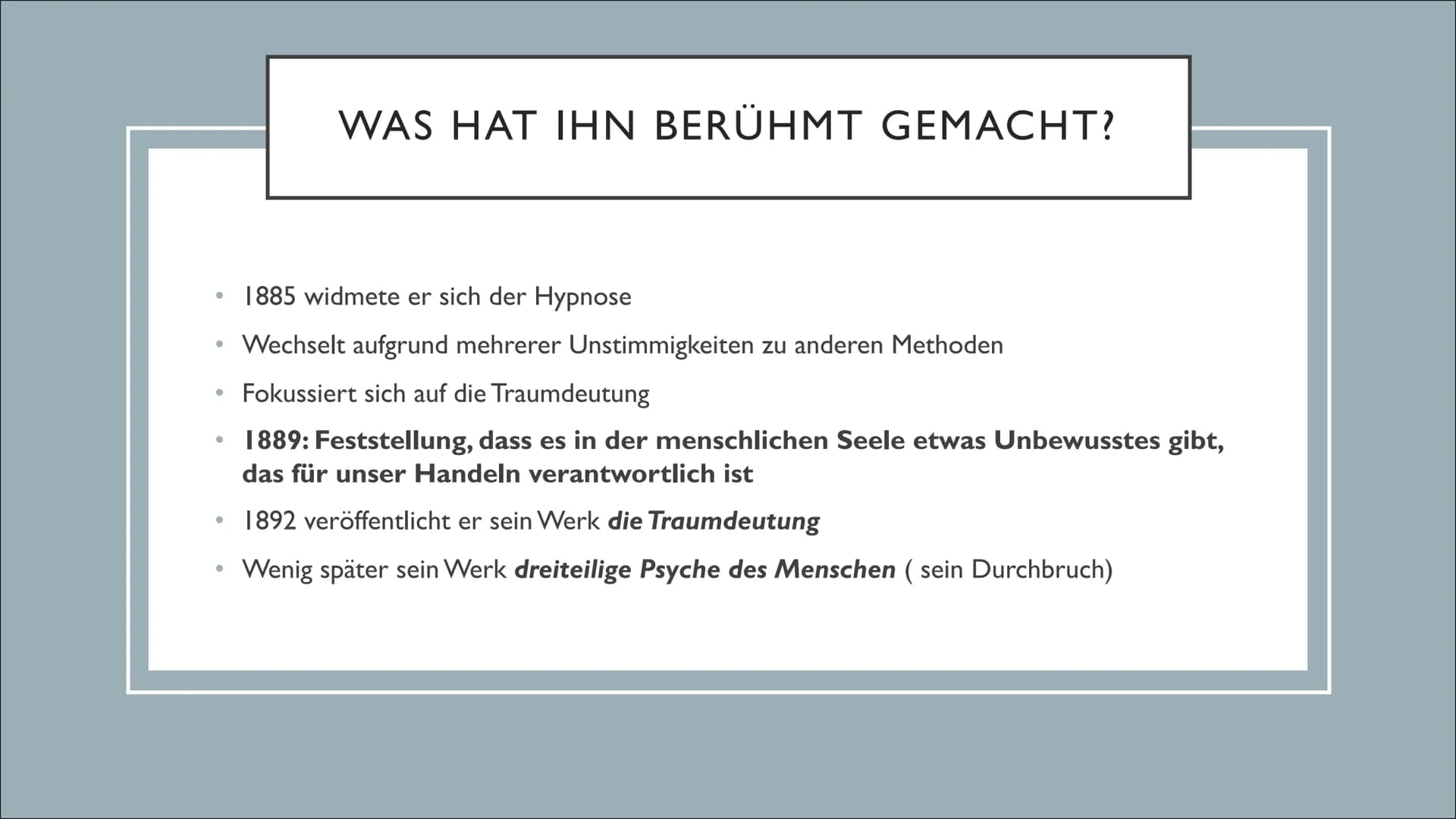 # SIGMUND FREUD

Eine Präsentation von Luzie und Leonie T. GLIEDERUNG

1) Kurzbiografie
a) Wer war Sigmund Freud?
b) Kindheit und Ausbildung