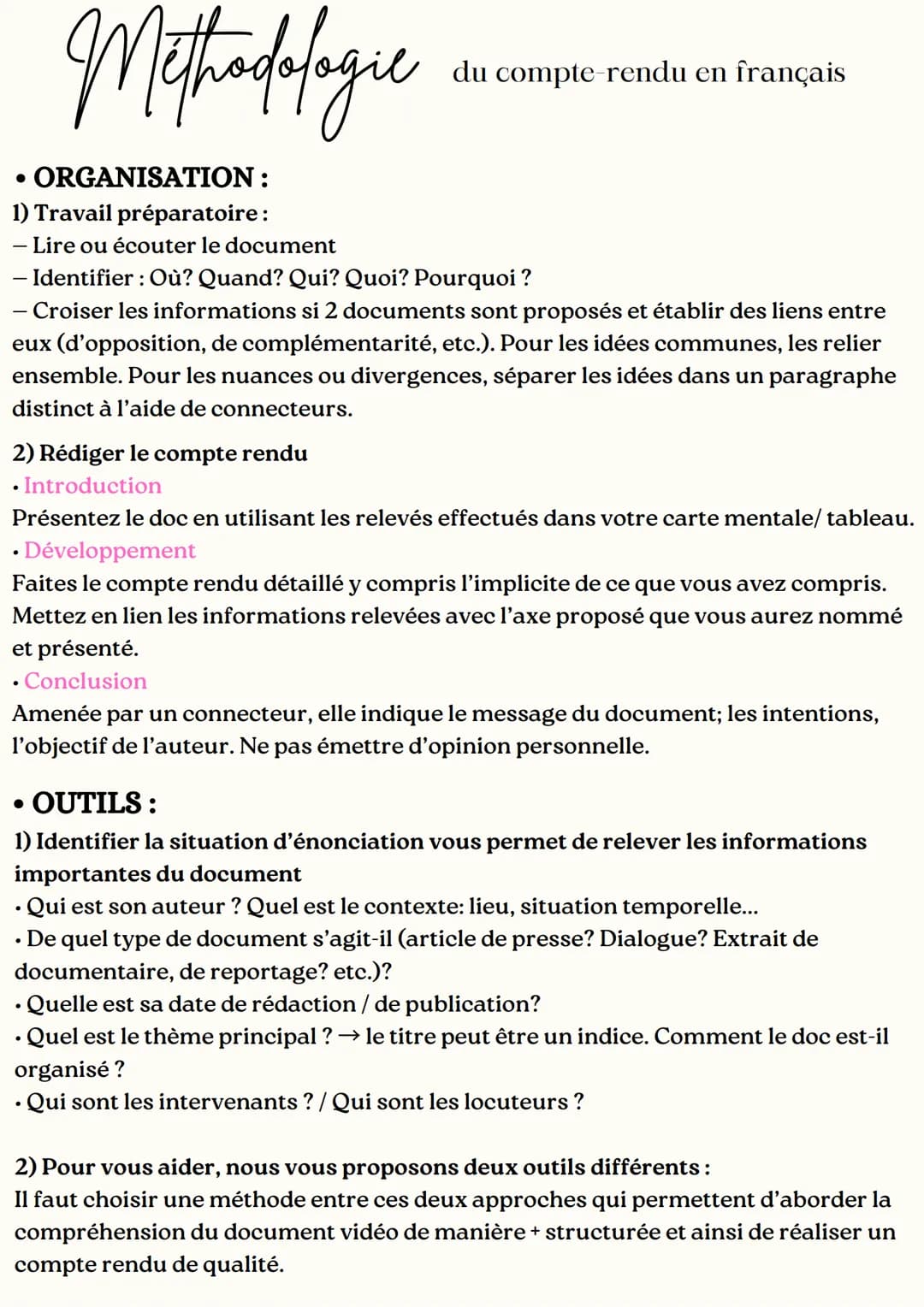 # Methodologie en

• ORGANISATION:

1) Travail préparatoire:

- Lire ou écouter le document

du compte-rendu en français

- Identifier: Où? 
