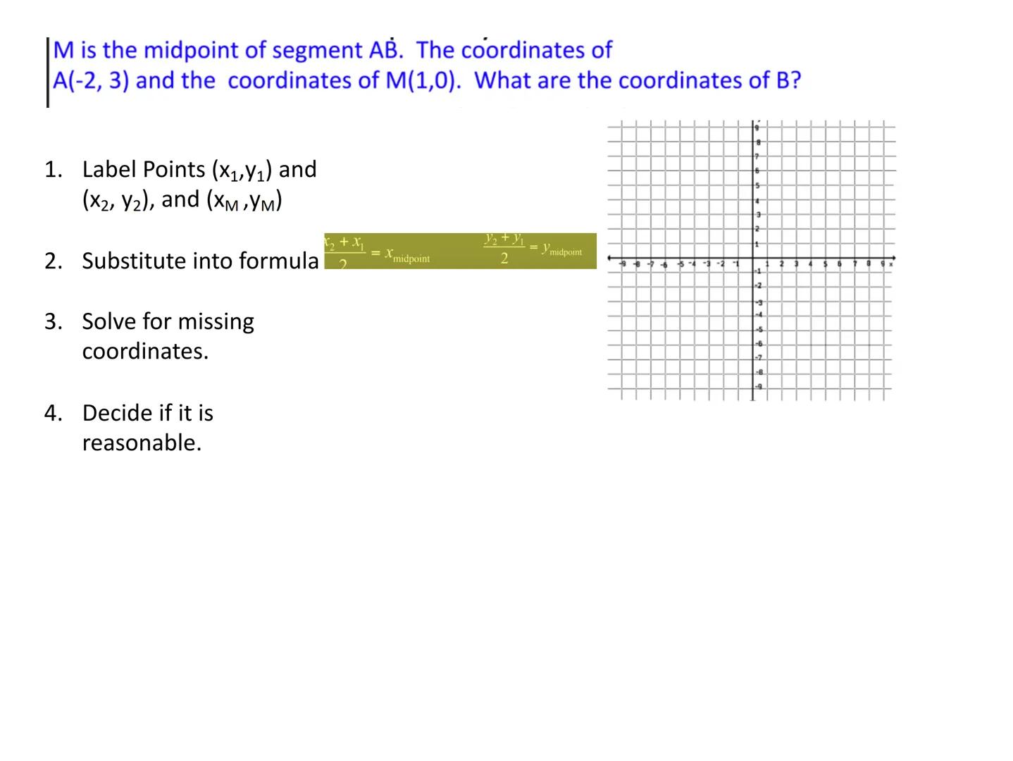 The distance between two points A(x1, y₁) and B(x2, y2) is
d = $\sqrt{(x_2-x_1)^2 + (y_2-y_1)^2}$.

y
d
У2-У1
X2-X1
X
0
X1
X2

Using Midpoin
