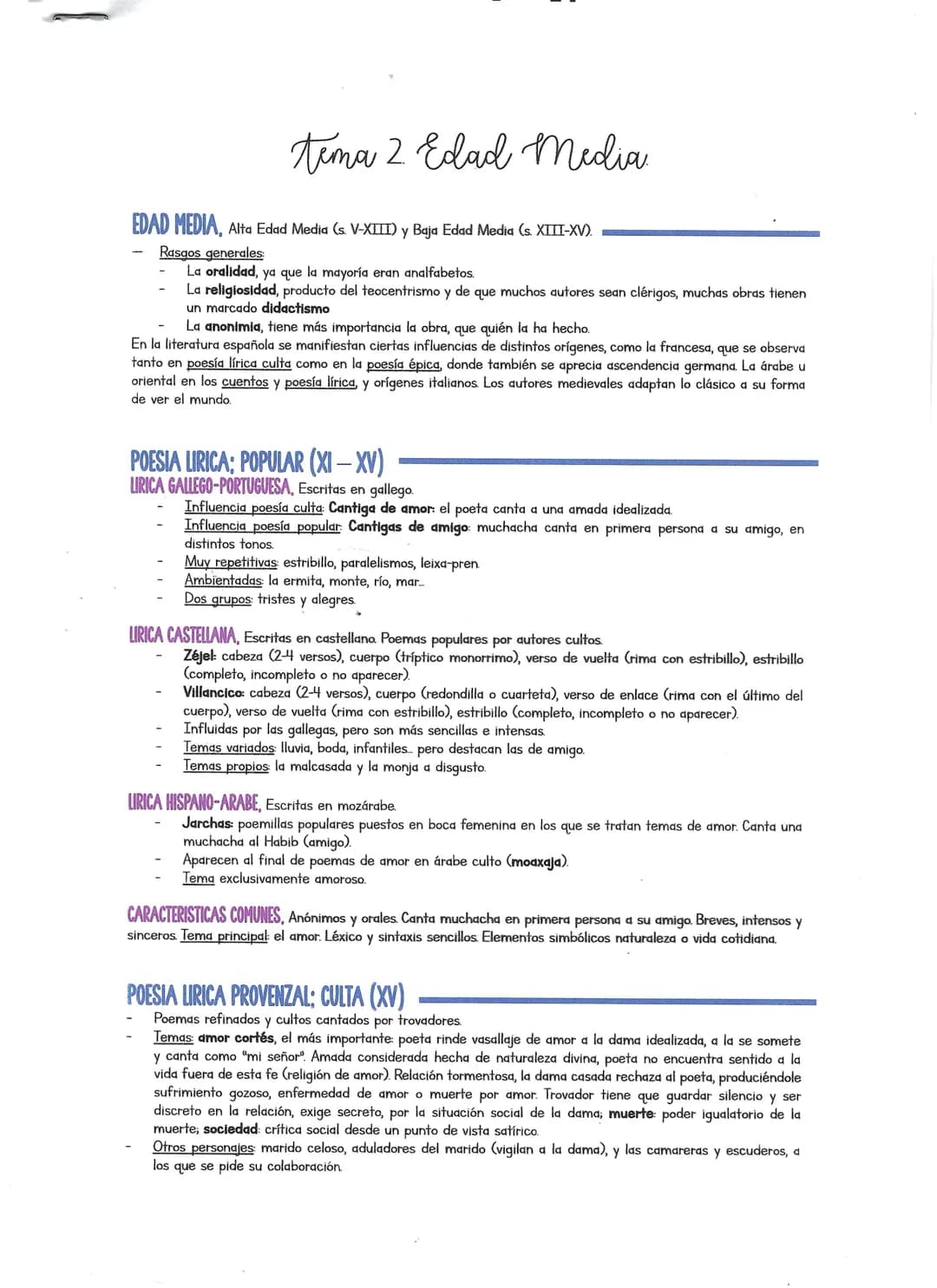 # tema 2. Edad Media

EDAD MEDIA, Alta Edad Media (s V-XIII) y Baja Edad Media (s XIII-XV).

- Rasgos generales:
  - La oralidad, ya que la 
