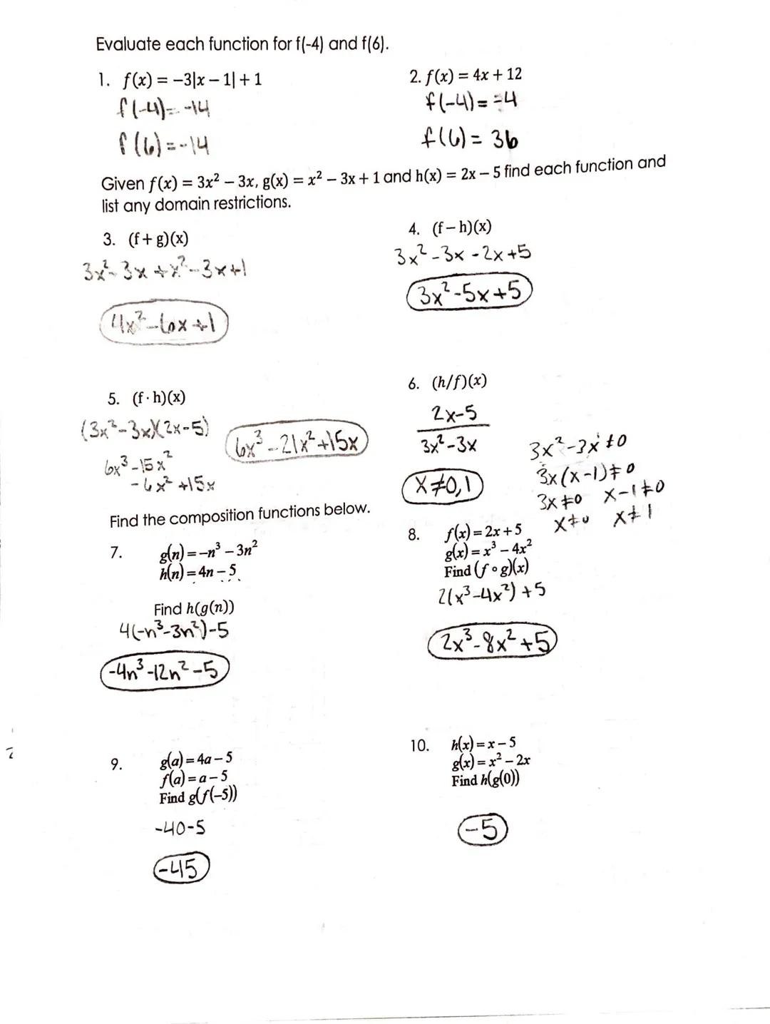 Evaluate each function for f(-4) and f(6).

1. f(x)=-3|x-1|+1
   f(-4)=-14
   f(6)=-14

2. f(x) = 4x + 12
   f(-4) ==4
   f(6) = 36

Given f