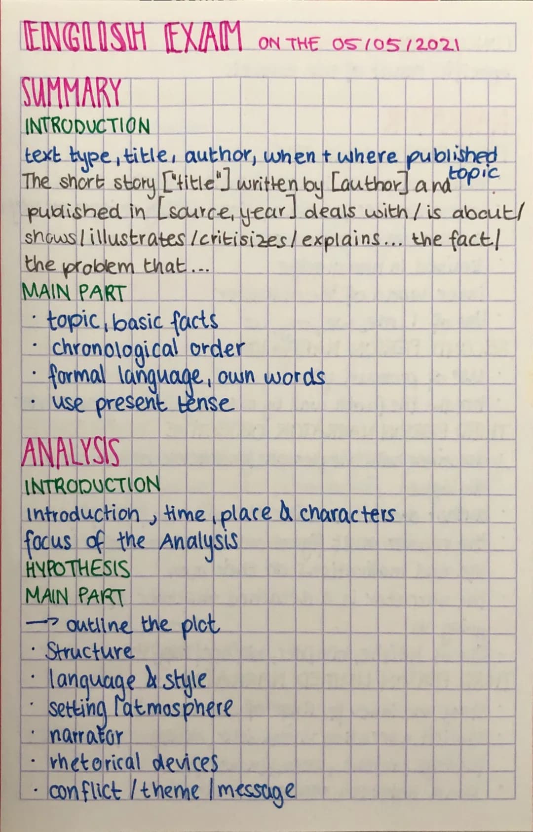 # ENGLISH EXAM ON THE 05/05/2021

SUMMARY

INTRODUCTION

text type, title, author, when + where published
The short story ["title"] written 