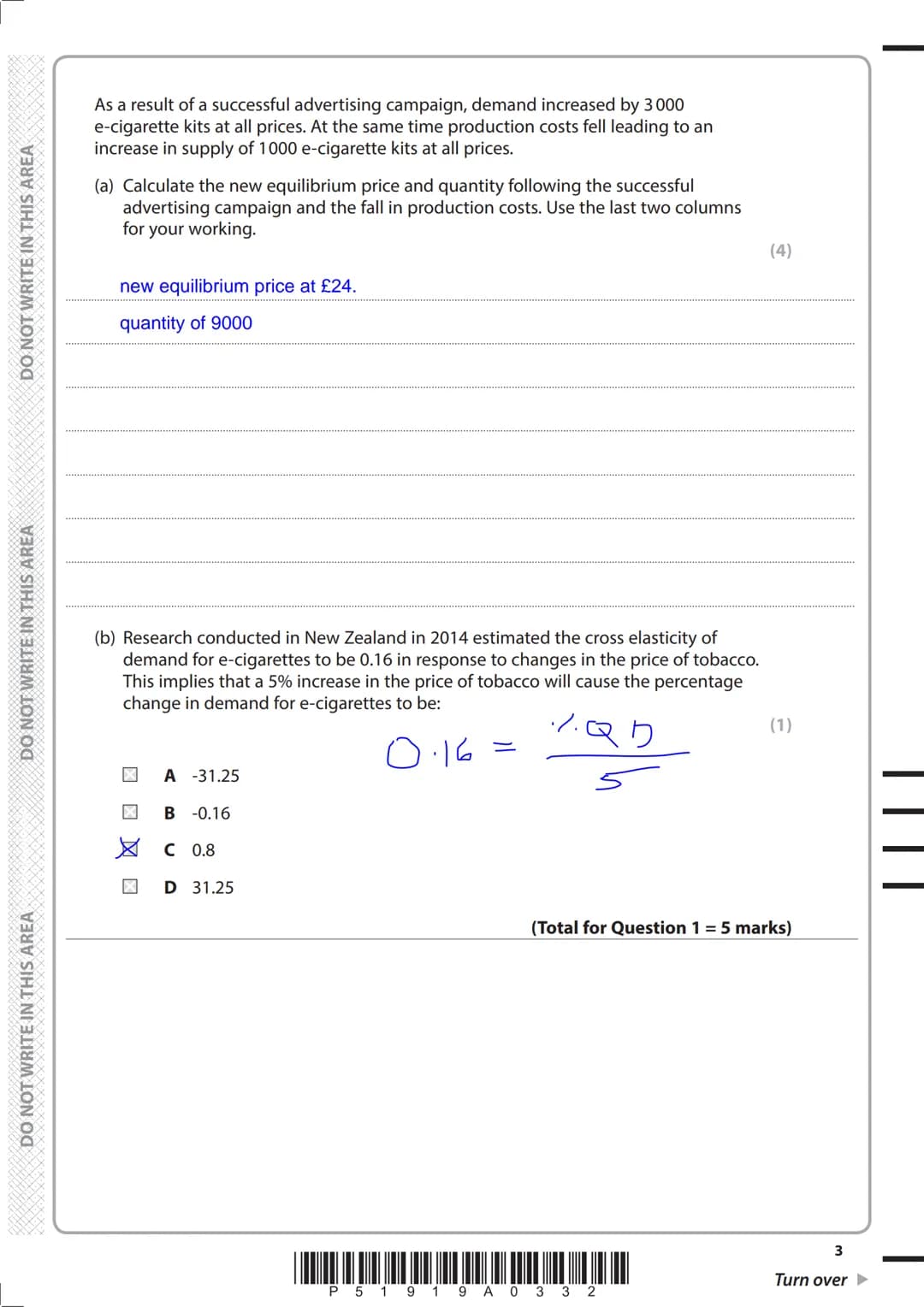 Write your name here
Surname
Other names
Pearson Edexcel
Level 3 GCE
Centre Number
Economics A
Advanced
Candidate Number
Paper 1: Markets an