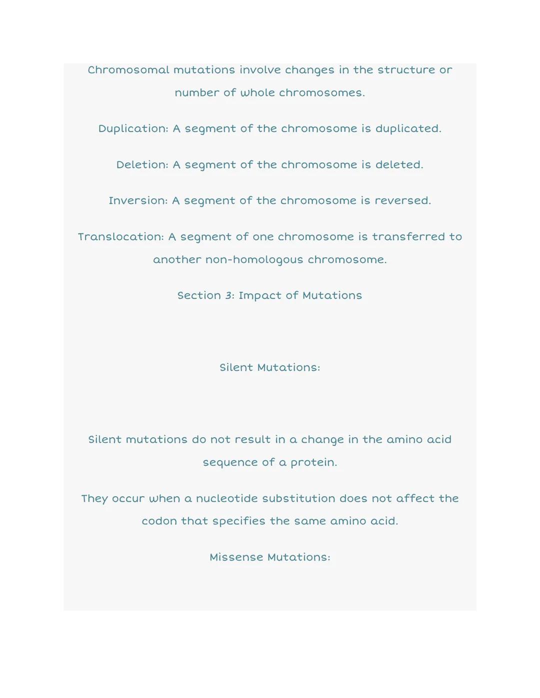 # 6.7 Mutations

Point mutations

No mutation

Silent

Nonsense

Missense

conservative non-conservative

DNA level
TTC
TTT
ATC
TCC
TGC

mRN