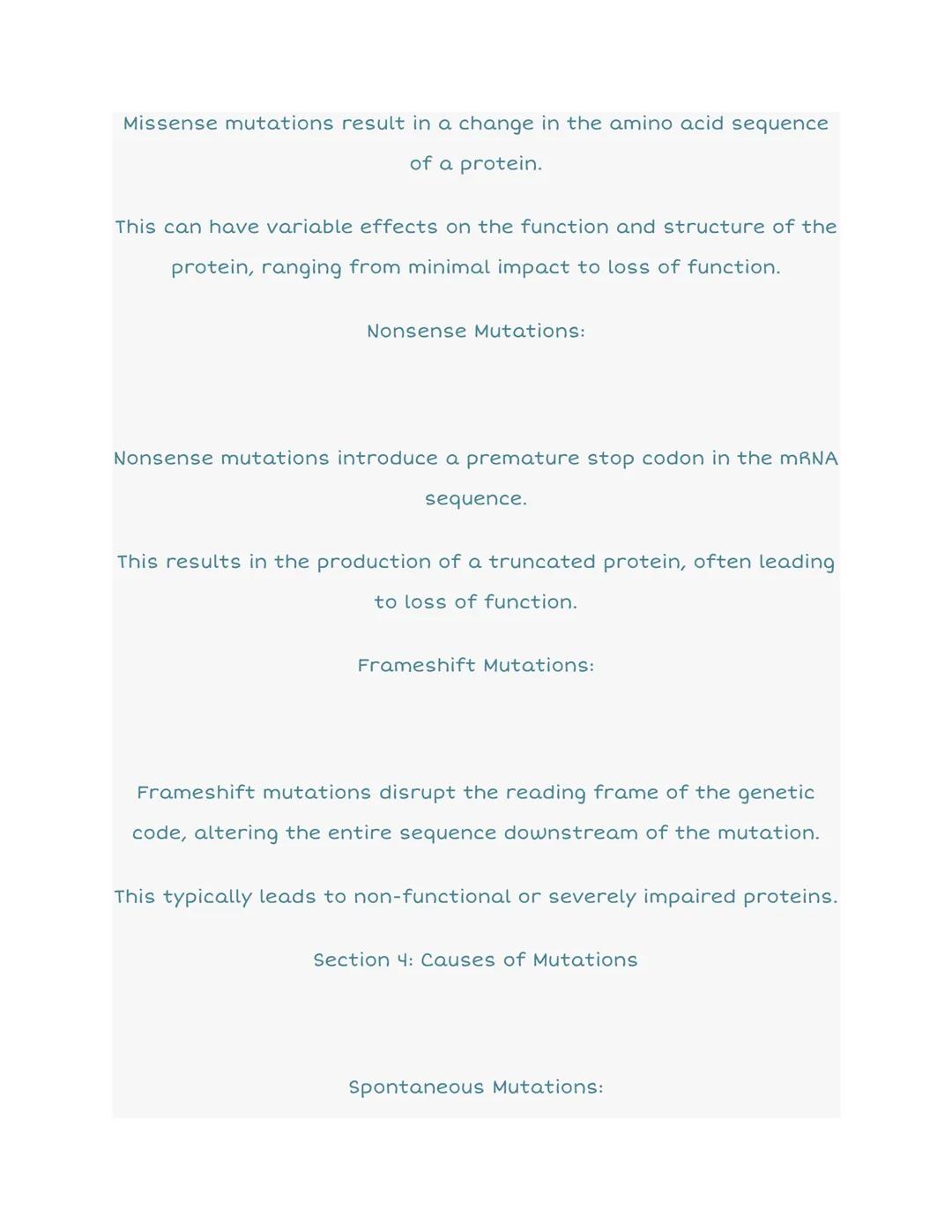 # 6.7 Mutations

Point mutations

No mutation

Silent

Nonsense

Missense

conservative non-conservative

DNA level
TTC
TTT
ATC
TCC
TGC

mRN
