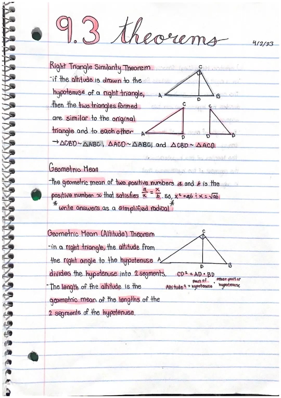 # 9.1 theorems

Pythagorean Triple- the 3 sides of the right triangle ore positive
integers (No dealmals)

Converse of the Rythagorean Theor