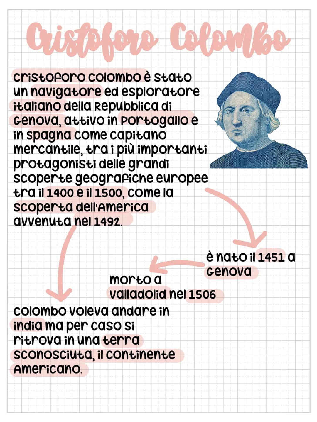 # Cristoforo Colombo

cristoforo colombo è stato
un navigatore ed esploratore
italiano della repubblica di
Genova, attivo in Portogallo e
in