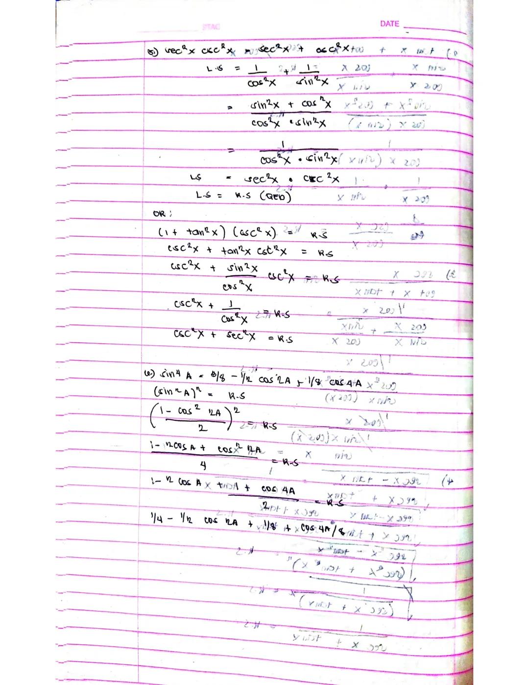 Prove the FT. identities.
1) tan x + 2 cot x = $\frac{sin^{2}x}{(A)200} + 2cos^{2}x$ = (A) NPT

L.S = sin 2x $\frac{(A)200 sin x cos x (A)}{