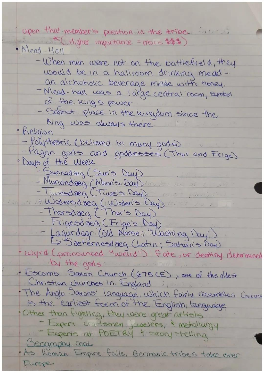 Beowulf, Lesson 1: Introducing the Anglo Saxons Notes

•The Anglo-Saxon period spans from the 5th to
11th century (450 CE-1066 CE)
Moves thr