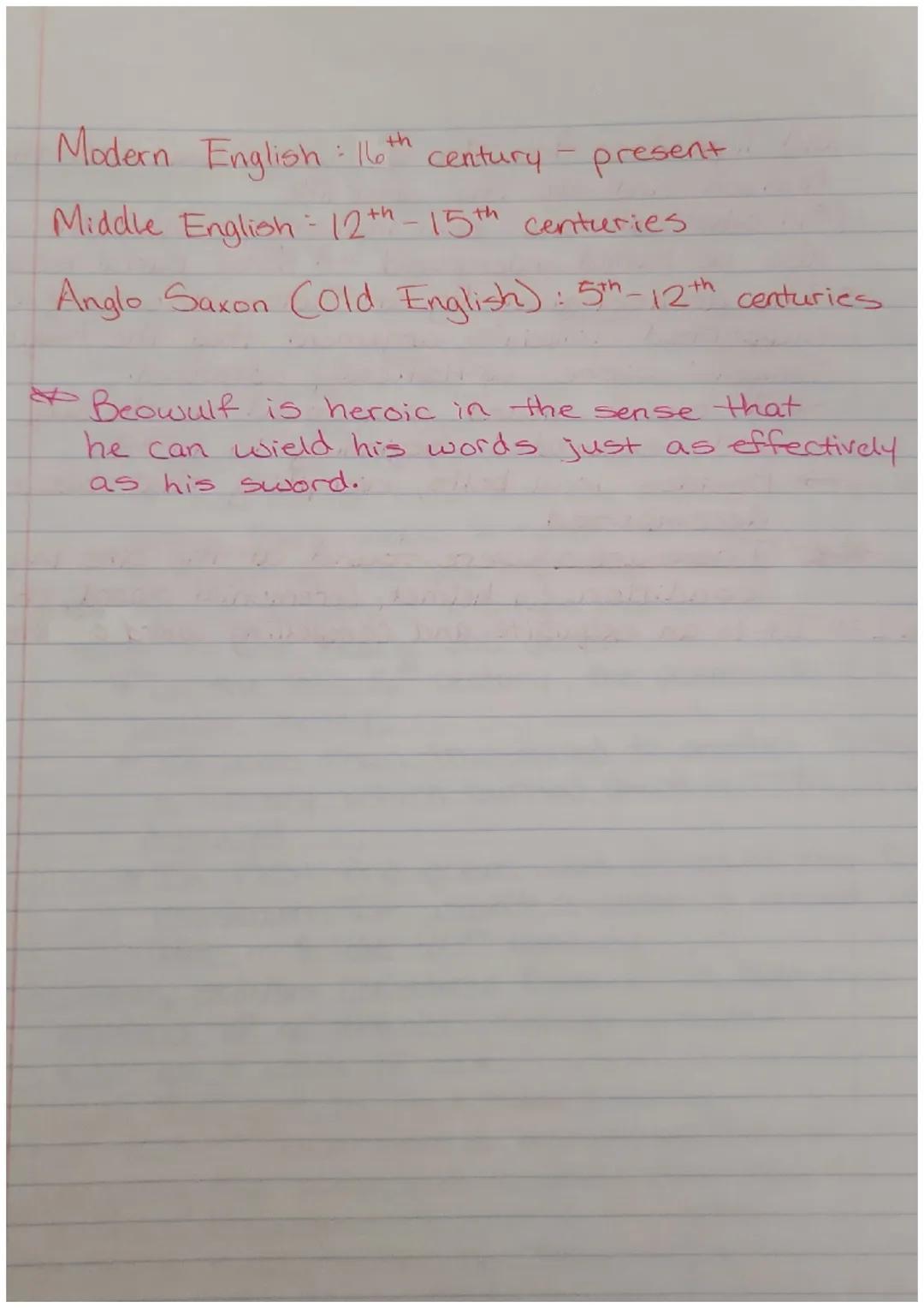 Beowulf, Lesson 1: Introducing the Anglo Saxons Notes

•The Anglo-Saxon period spans from the 5th to
11th century (450 CE-1066 CE)
Moves thr