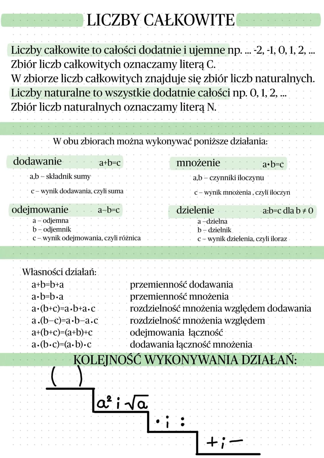 # LICZBY CAŁKOWITE

Liczby całkowite to całości dodatnie i ujemne np. ... -2, -1, 0, 1, 2, ...
Zbiór liczb całkowitych oznaczamy literą C.
W