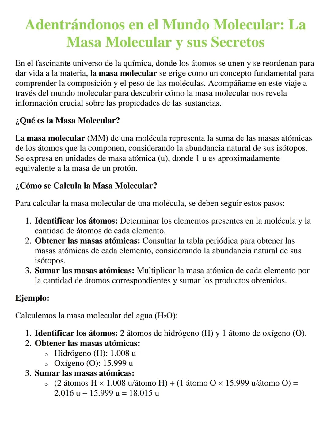 # Adentrándonos en el Mundo Molecular: La
Masa Molecular y sus Secretos

En el fascinante universo de la química, donde los átomos se unen y