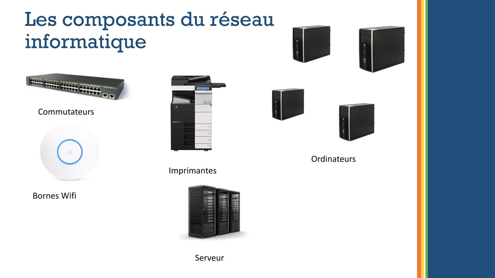 # Le réseau
# informatique du
# collège Dans le réseau informatique du
collège, il y a:

UN SERVEUR

UNE BORNE WIFI

DES ORDINATEURS

DES IM