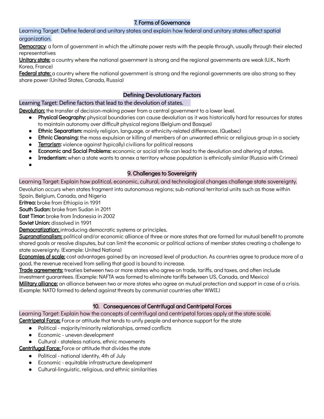 UNIT FOUR: POLITICAL PATTERNS PROCESSES

1. Introduction to Political Geography

Learning Target: For world political maps: a. Define the di
