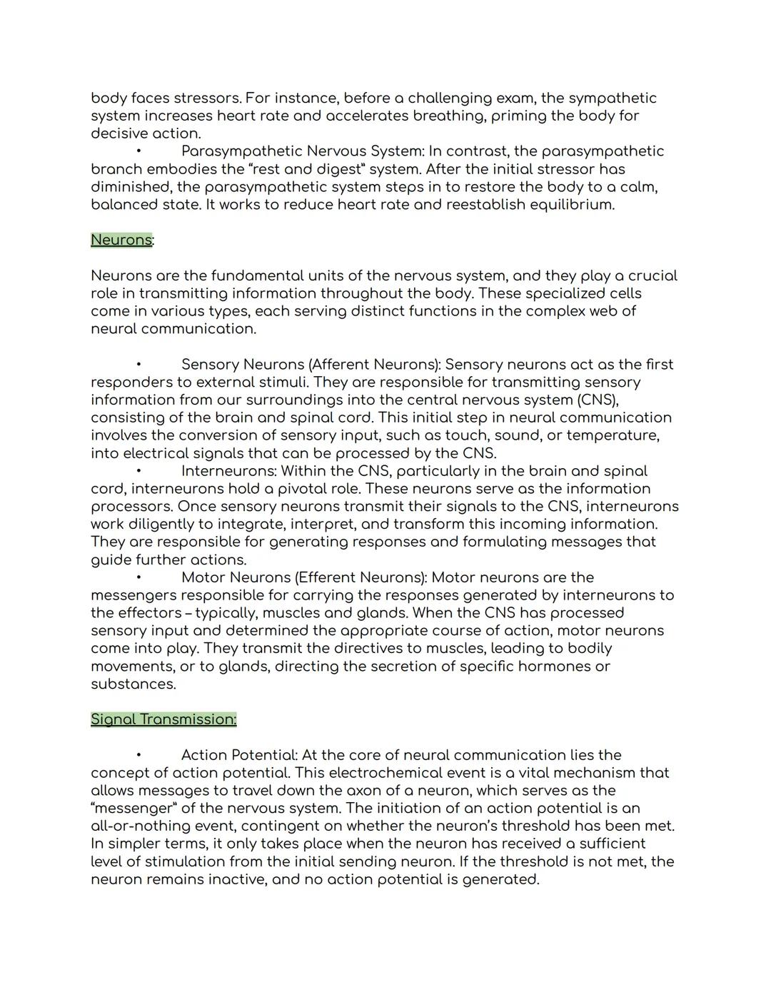 # AP PSYCHOLOGY UNIT 2 - 2.3 Overview of the

# Nervous System

Nervous System:

The nervous system serves as the body's intricate electroch