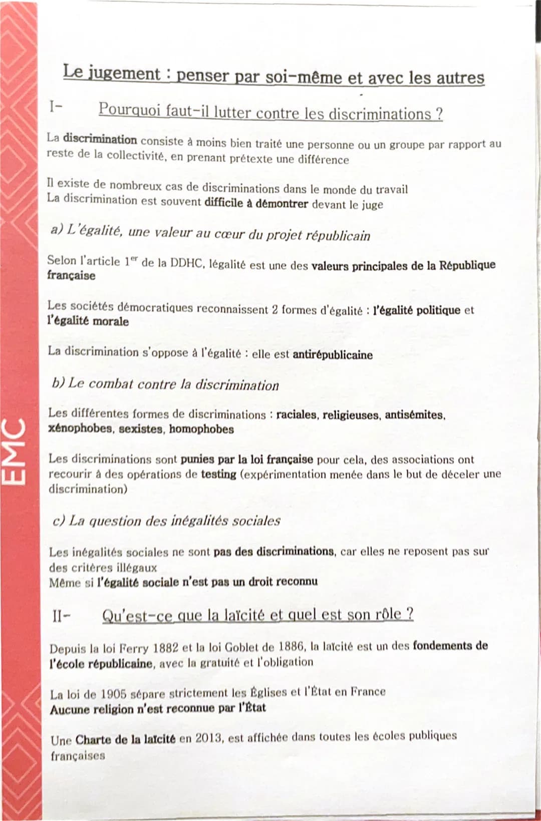 EMC

Le jugement: penser par soi-même et avec les autres

I- Pourquoi faut-il lutter contre les discriminations?

La discrimination consiste