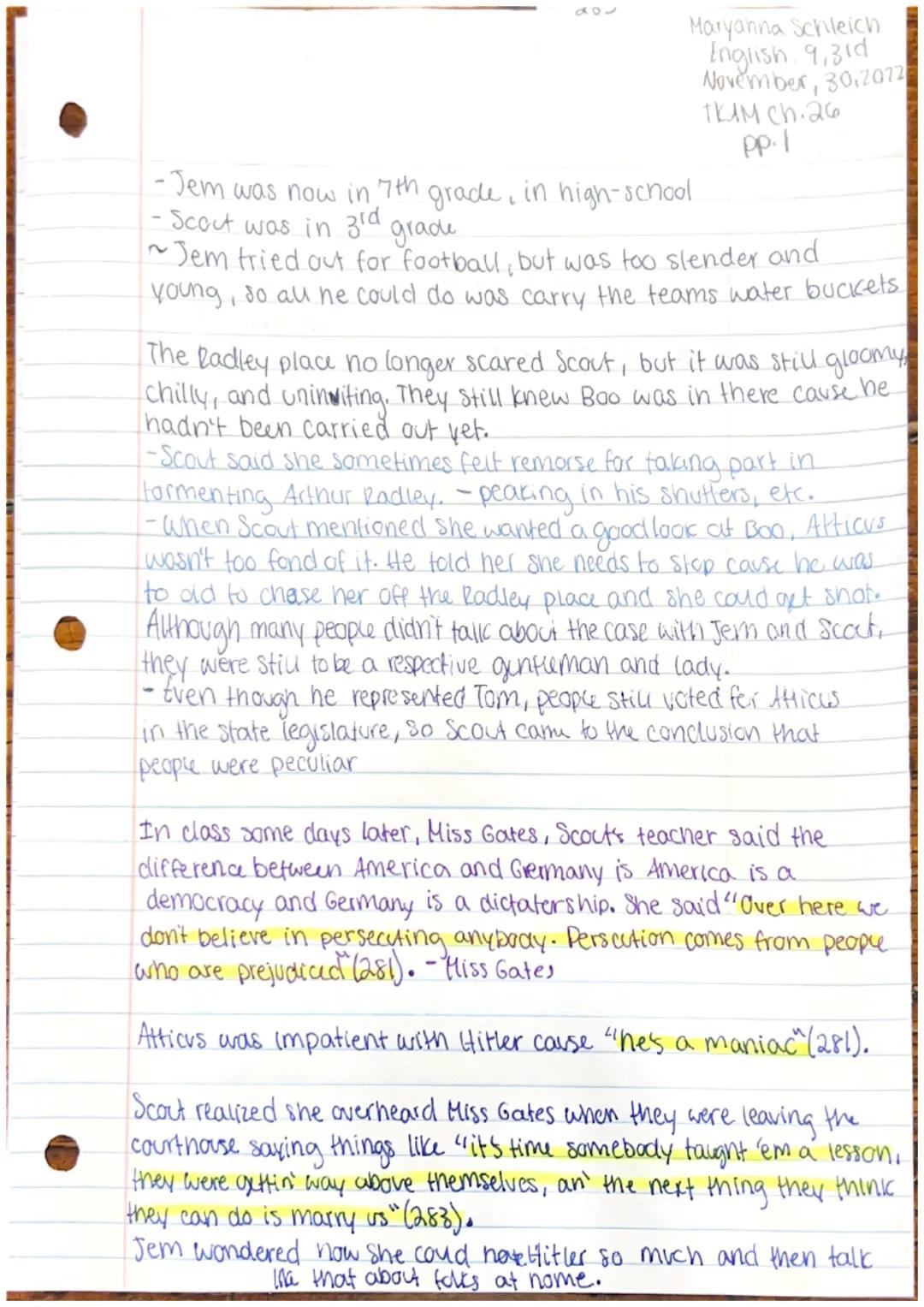 247
# Chapter 22
Maryanna Sameich
English 9,3rd
November 28, 2022
TKAM Ch. 22
pp.1
not a
As they walked home from the trial, Jem started to 