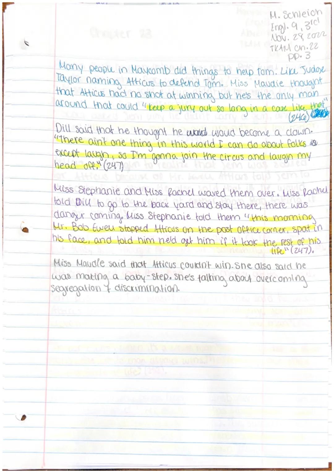 247
# Chapter 22
Maryanna Sameich
English 9,3rd
November 28, 2022
TKAM Ch. 22
pp.1
not a
As they walked home from the trial, Jem started to 