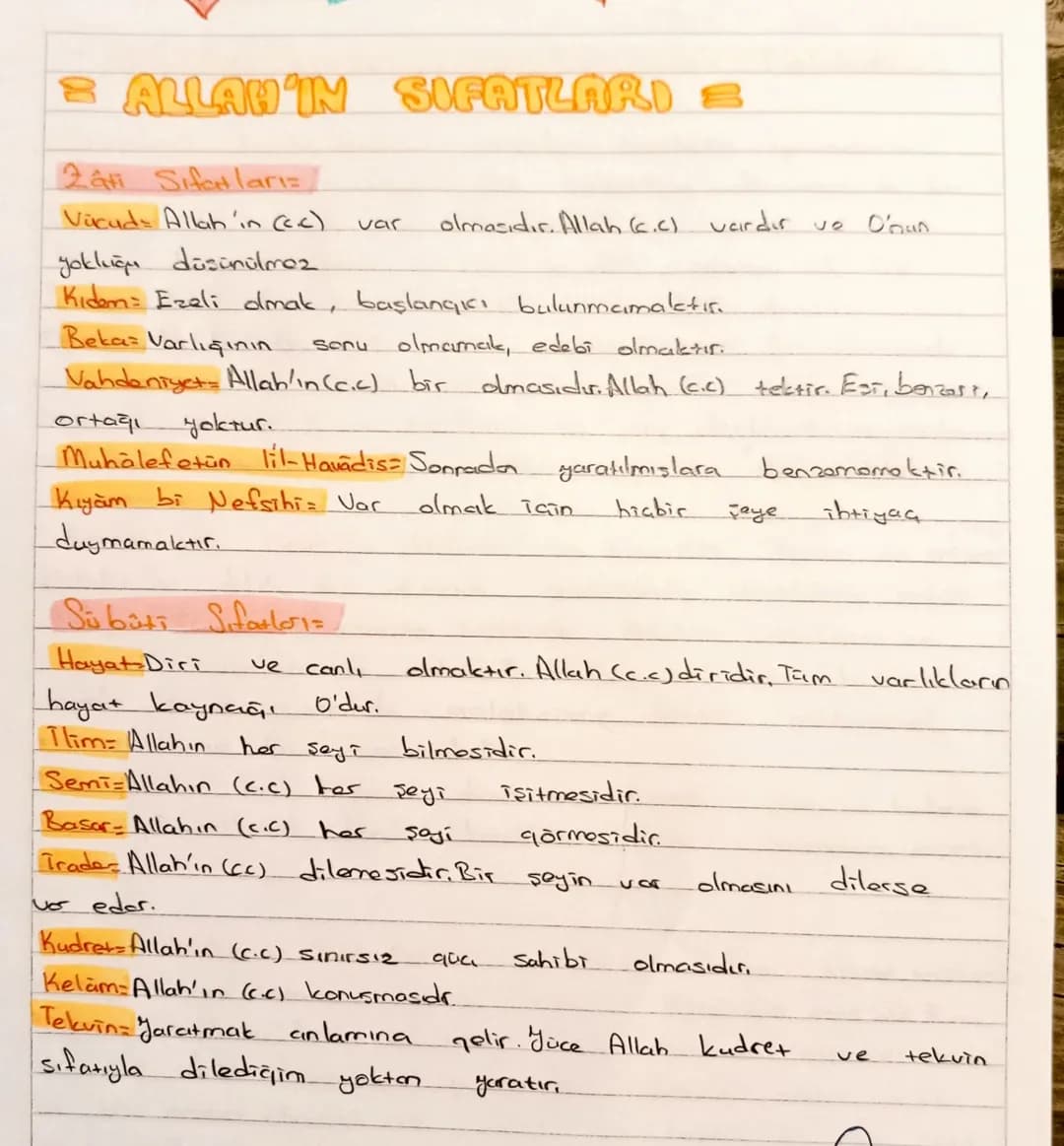 = ALLAH'IN SIFATLARI =

Zati Sıfatlar=
Vücud Allah in (ac).
var
olmasıdır. Allah (cc) vardır
ve
O'nun
yokluğu düşünülmoz
Kıdem: Ezeli dmak, 