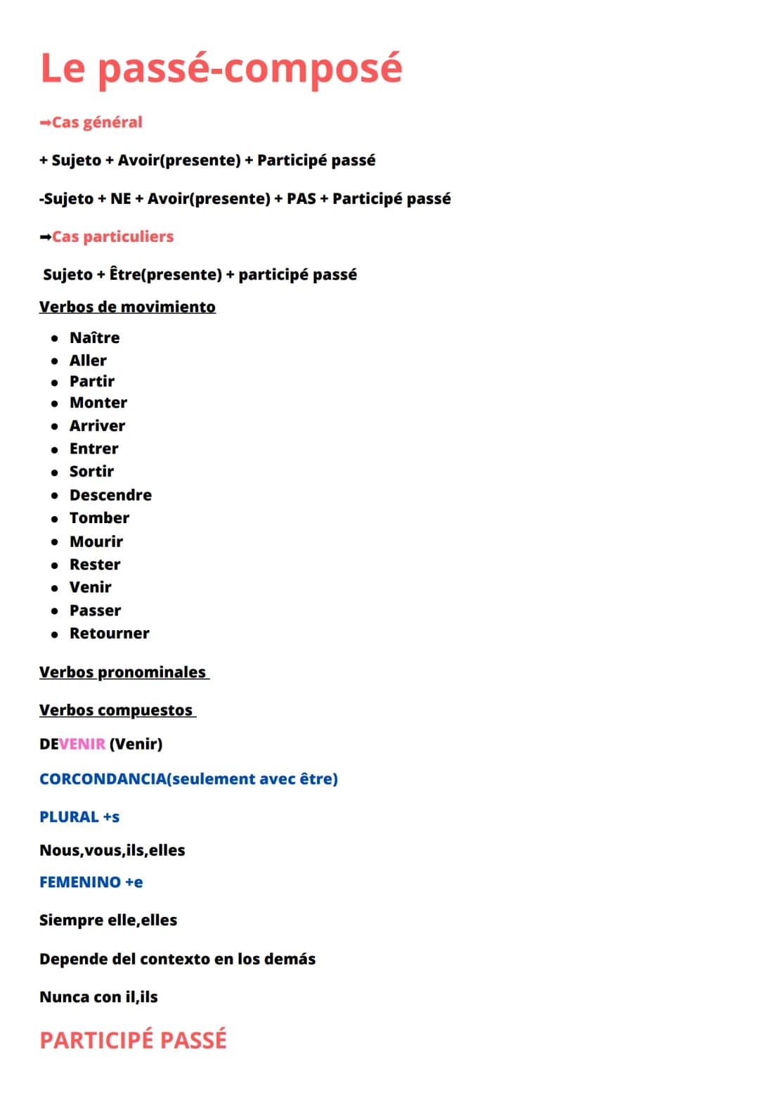 # Le passé-composé

→Cas général

+ Sujeto + Avoir(presente) + Participé passé

-Sujeto + NE + Avoir(presente) + PAS + Participé passé

➡Cas
