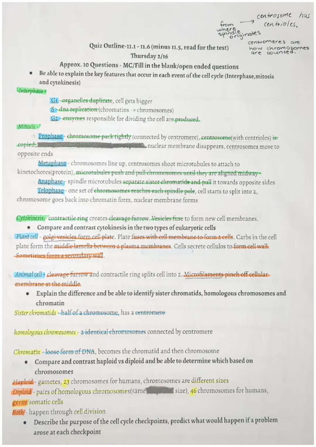 centrosome has
centrioles.
from
where
spirndlie originates
Quiz Outline-11.1-11.6 (minus 11.5, read for the test)
Thursday 2/16
Approx. 10 Q