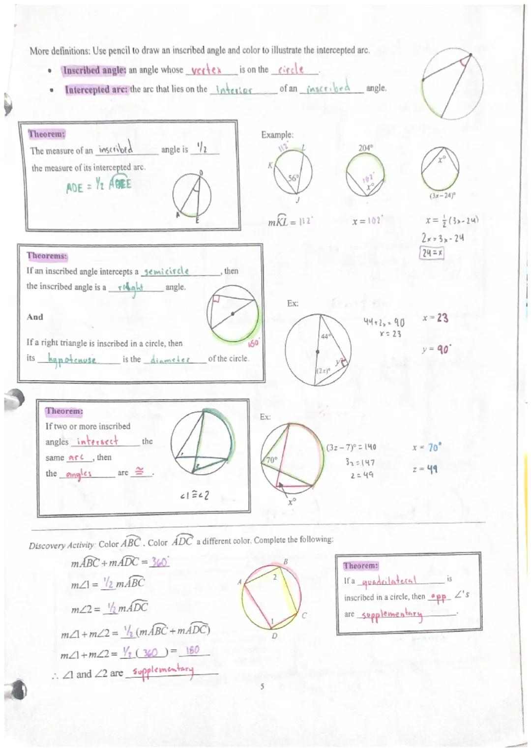 Geometry
Chapter 10-Circles
Notes 10.1
Tangent & Chords
Name Camila M
Per
Write the definition of the following. Draw and label them on the 