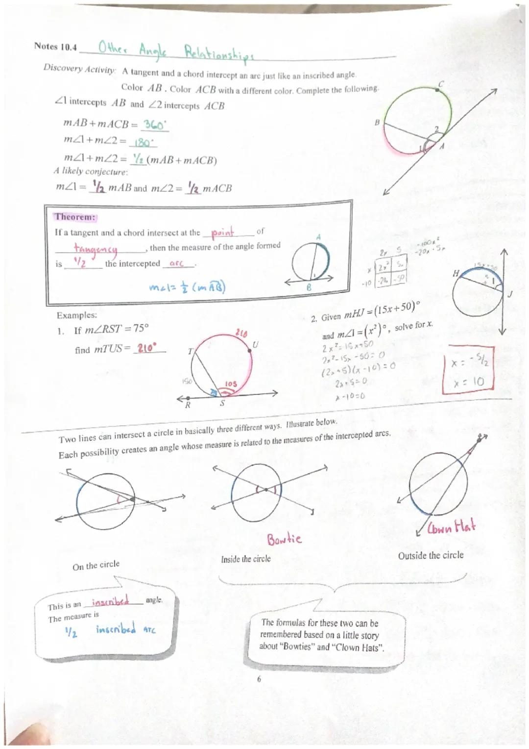 Geometry
Chapter 10-Circles
Notes 10.1
Tangent & Chords
Name Camila M
Per
Write the definition of the following. Draw and label them on the 