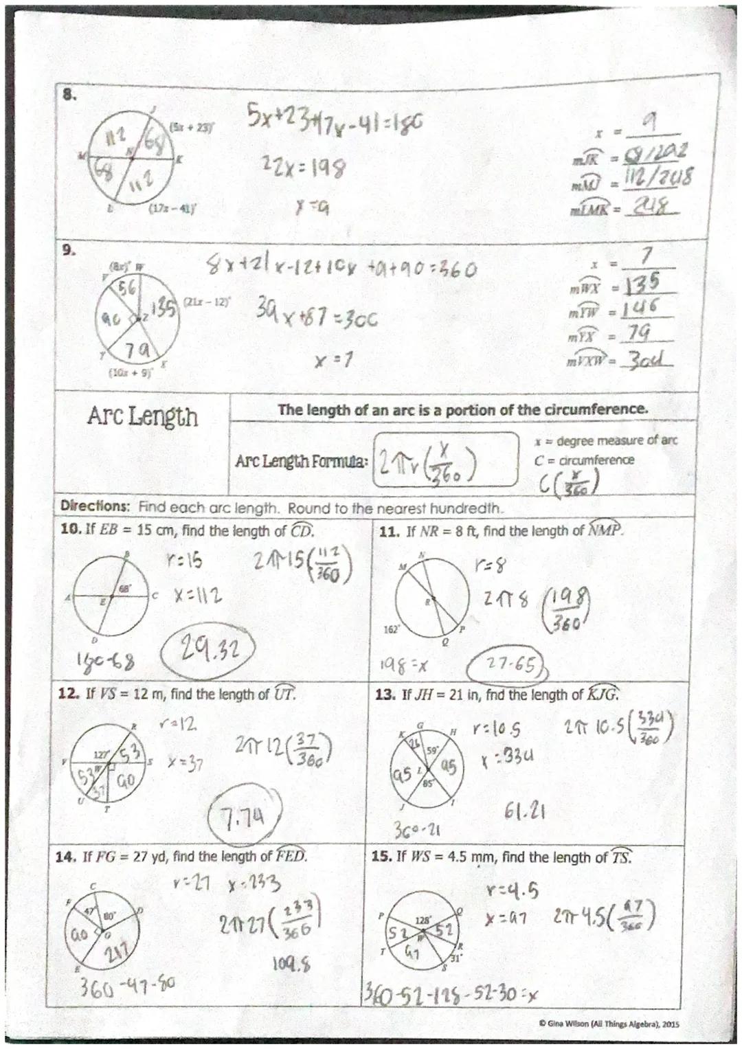 8.
112
(5x+23)
L
(173-41)
$5x+23+17-41=180$
$22x=198$
$x=9$
9.
$8x+2/x-12+10% +9+90=360$
56
1352-12)
१८
$39x+87=300$
79
$x=7$
(10x+9)

Arc L