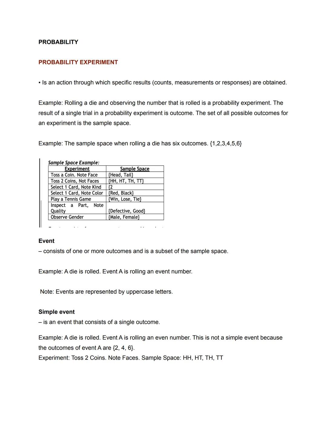 # PROBABILITY

PROBABILITY EXPERIMENT

• Is an action through which specific results (counts, measurements or responses) are obtained.

Exam