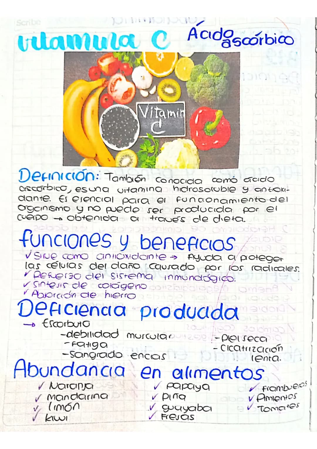 Scribe
# vitamina C Acido ascorbico



Vitamin

Definición: También conocida como acido
ascorbico, es una vitamina hidrosoluble y antroxi-
d