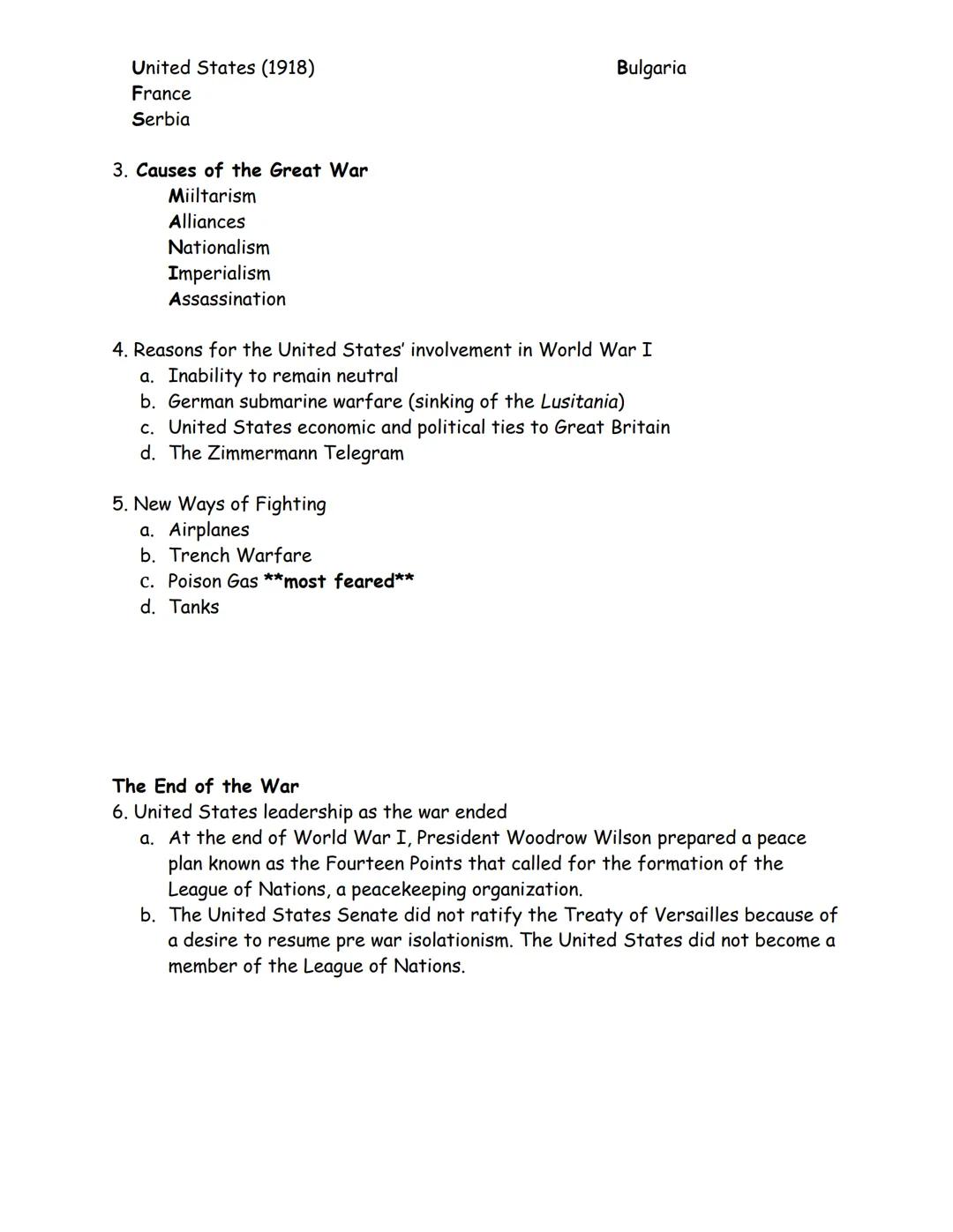 # World War I

WORLD WAR I

1.  Alliances - pacts or treaties that promise financial or
military support between
nations
2.  Neutral - not c