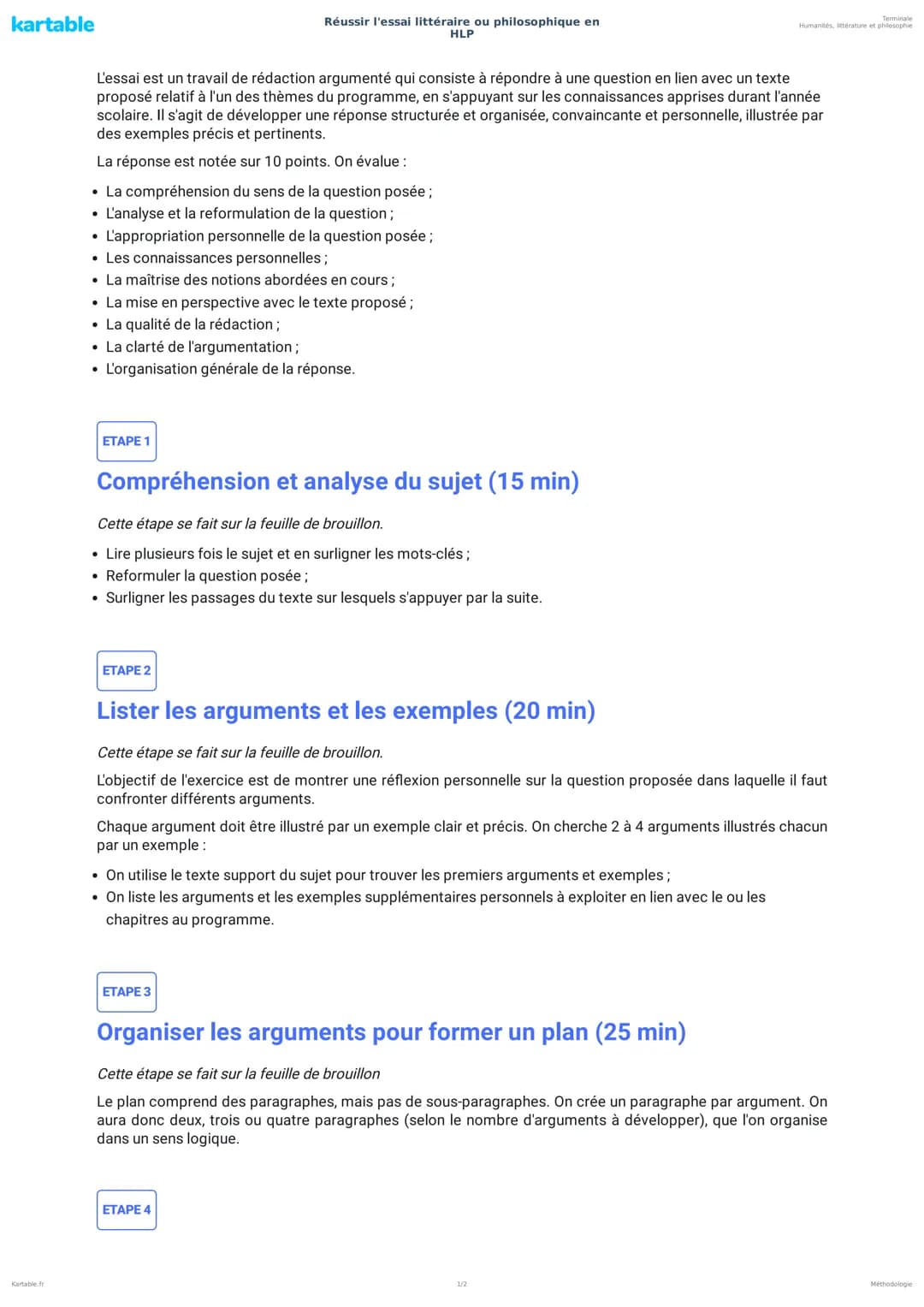 # kartable

Réussir l'essai littéraire ou philosophique en
HLP

L'essai est un travail de rédaction argumenté qui consiste à répondre à une 