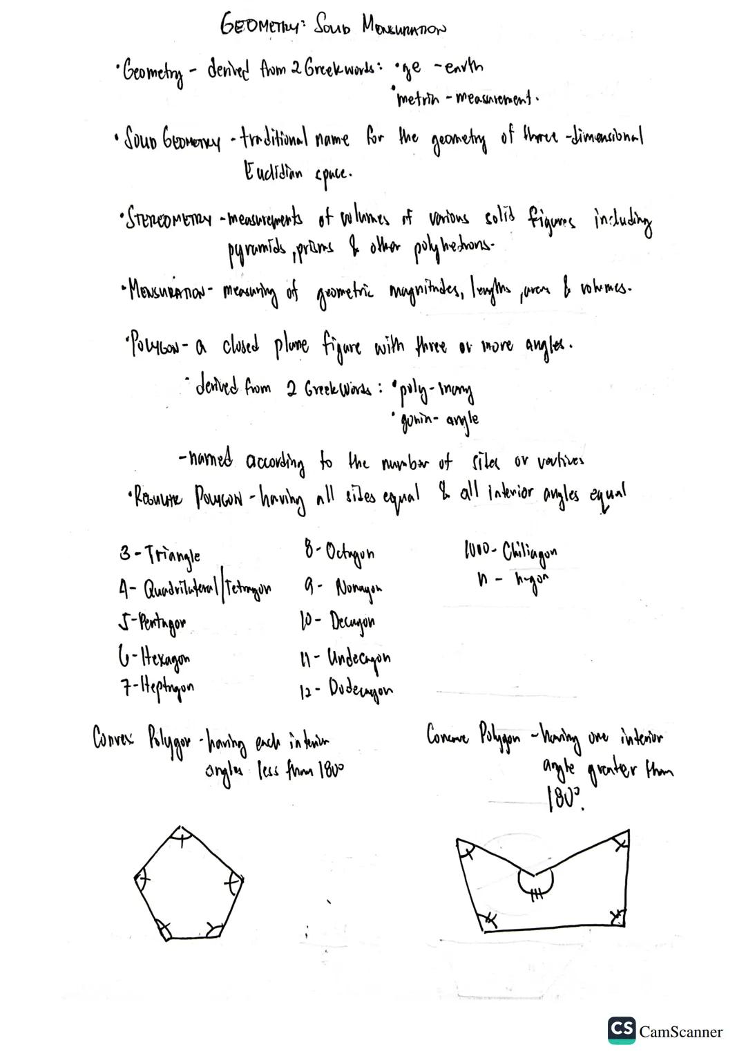 GEOMETRY: SOUD MONGURATION

•Geometry - derved from 2 Greek words: ge -earth
 metrin-measurement.
• Soup Geomercy - traditional name for the