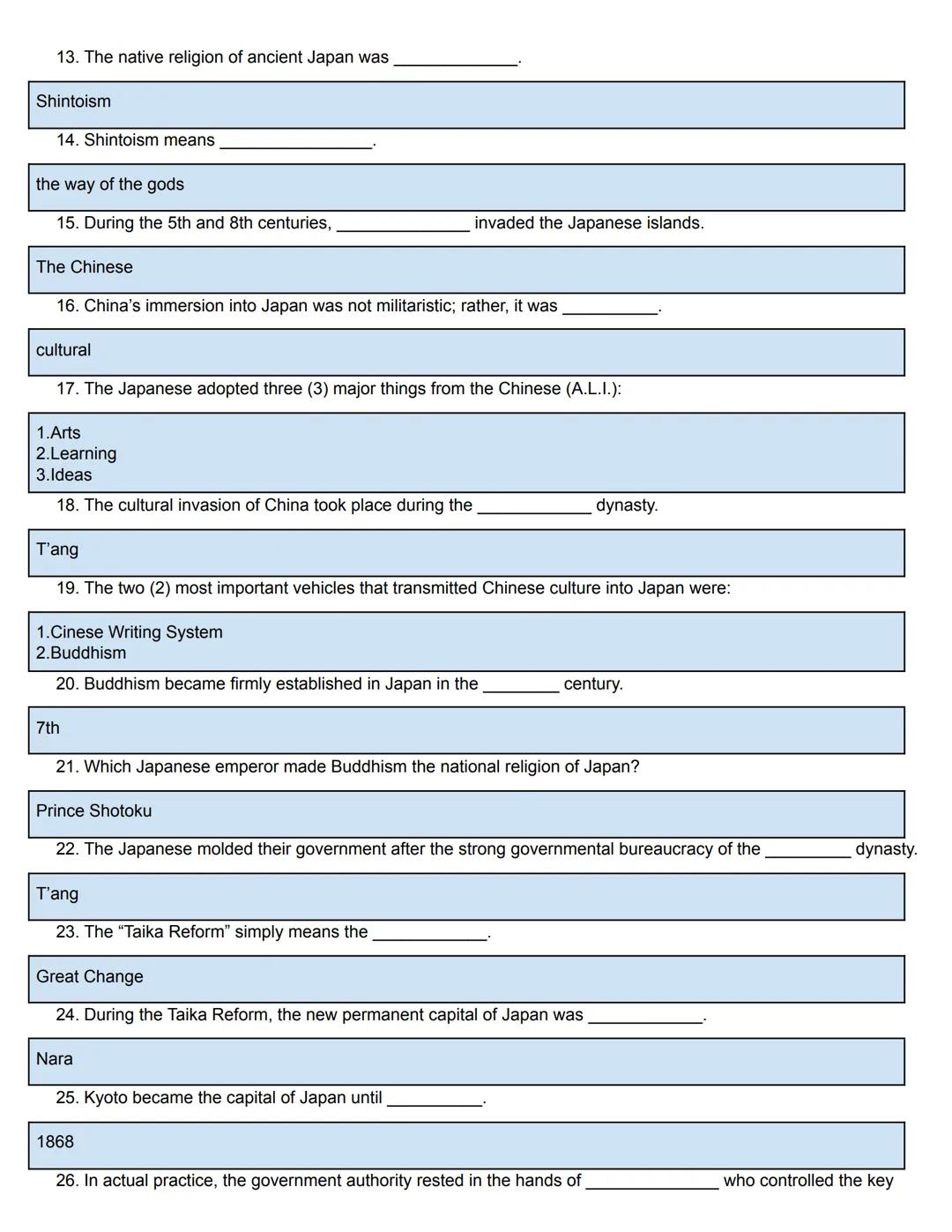 # Asian History Study Guide Packet
(Japan)

ASIAN
HISTORY # Asian History (Japan) Study Guide

Directions: Read and answer the following que