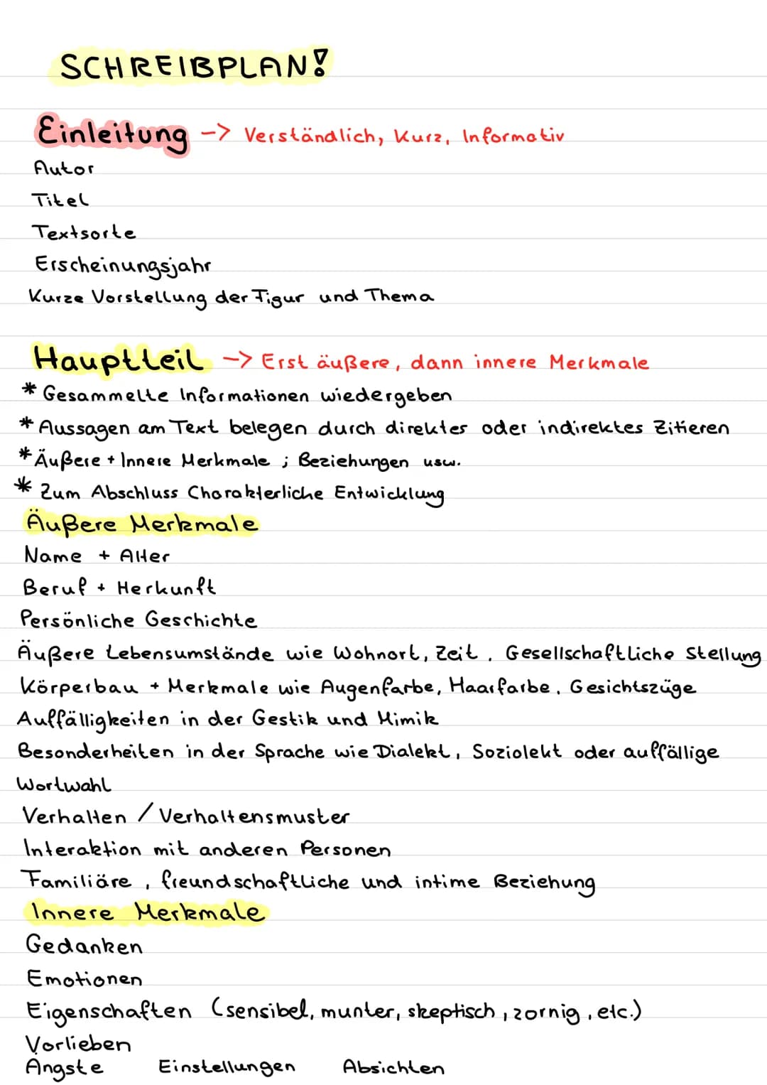 # Char

# ZIEL!

erung

*   Eine aussenstehende Person soll die Charaktisierte Person
vor sich haben.
*   Äußere Merkmale, Wesenszüge und En